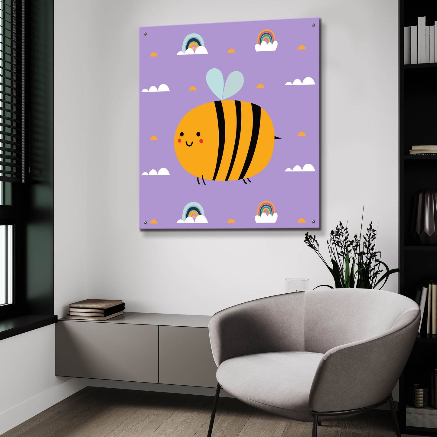 Epic Art 'Cute Bee' by Epic Portfolio, Acrylic Glass Wall Art,36x36