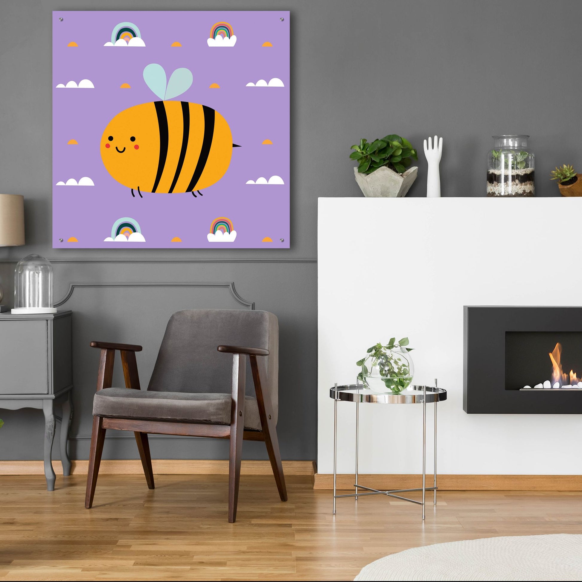 Epic Art 'Cute Bee' by Epic Portfolio, Acrylic Glass Wall Art,36x36