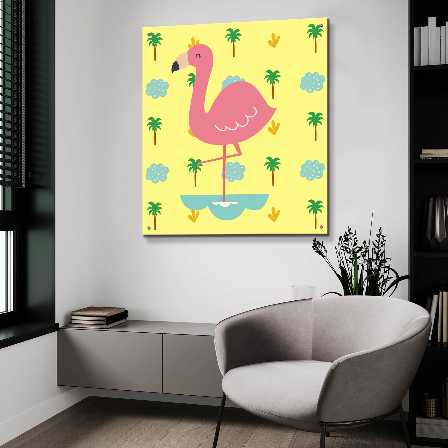 Epic Art 'Cute Flamingo' by Epic Portfolio, Acrylic Glass Wall Art,36x36