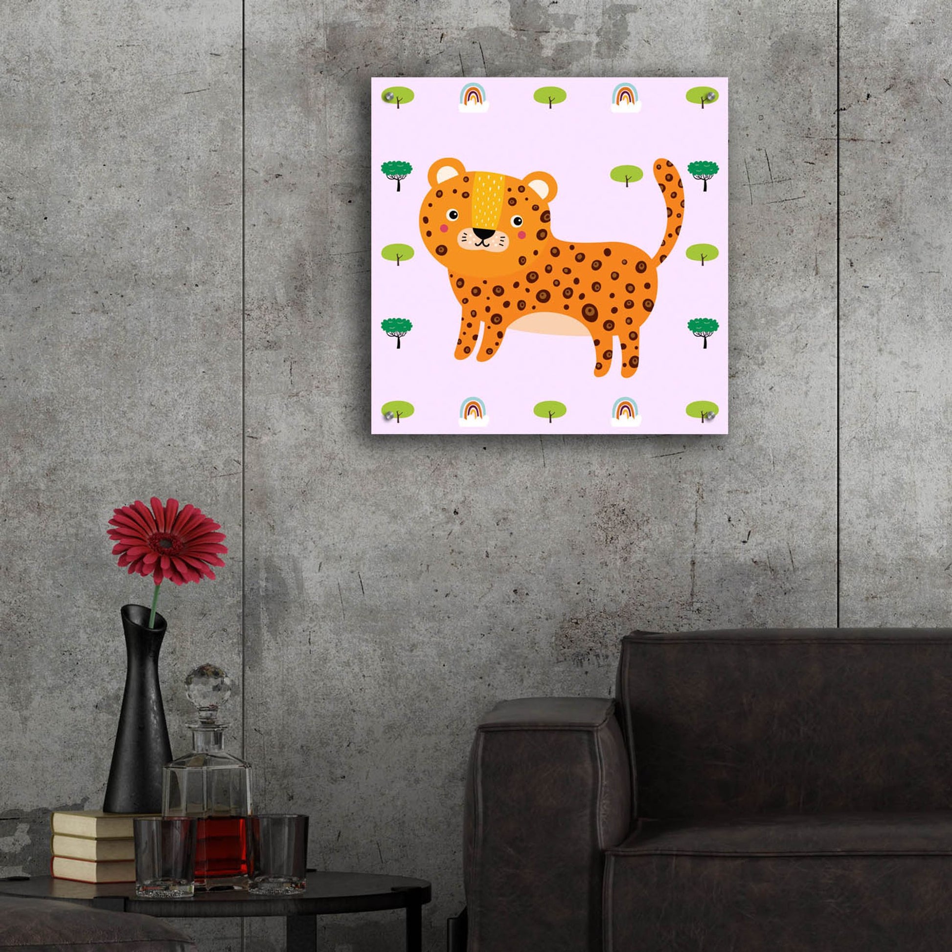 Epic Art 'Cute Leopard' by Epic Portfolio, Acrylic Glass Wall Art,24x24