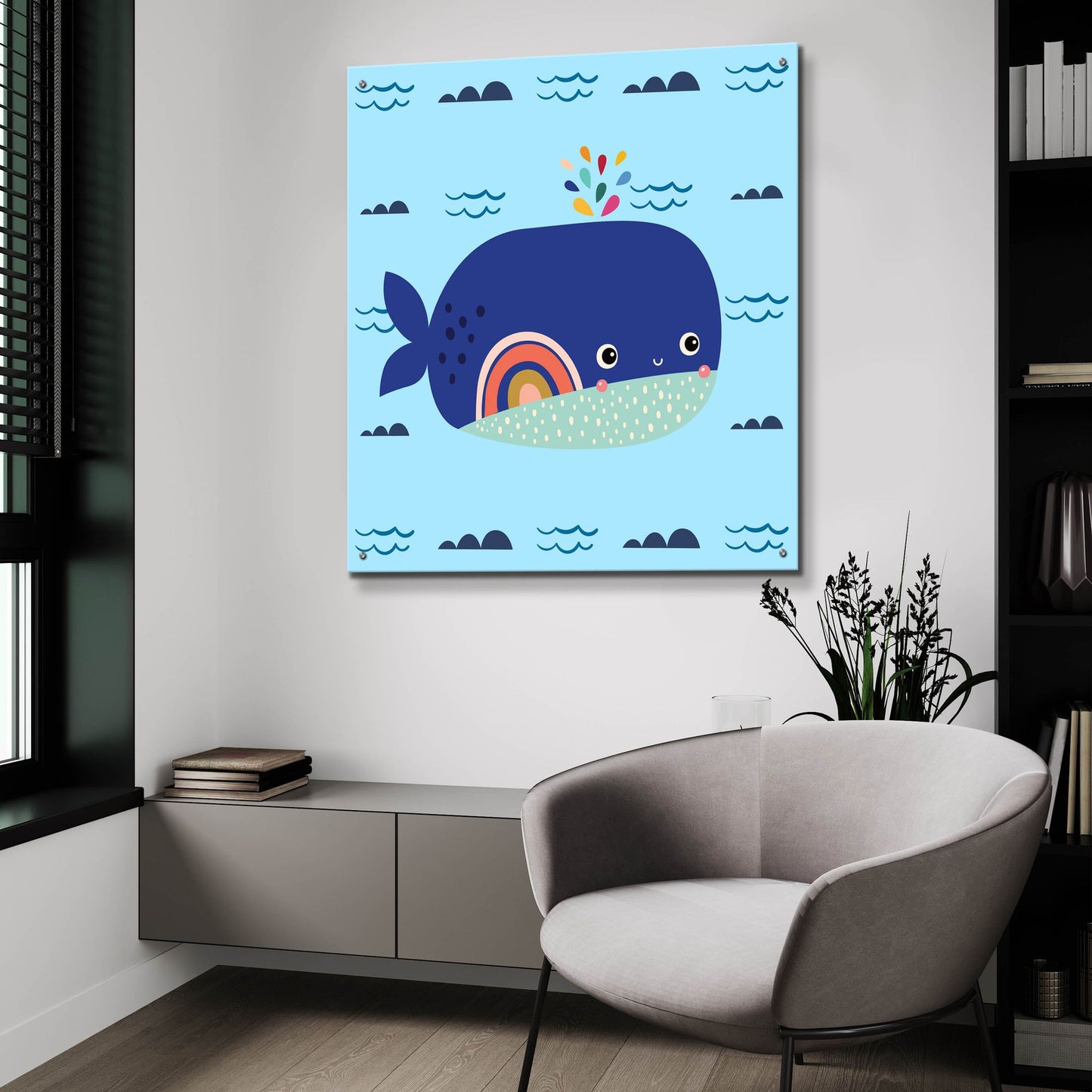 Epic Art 'Cute Whale' by Epic Portfolio, Acrylic Glass Wall Art,36x36