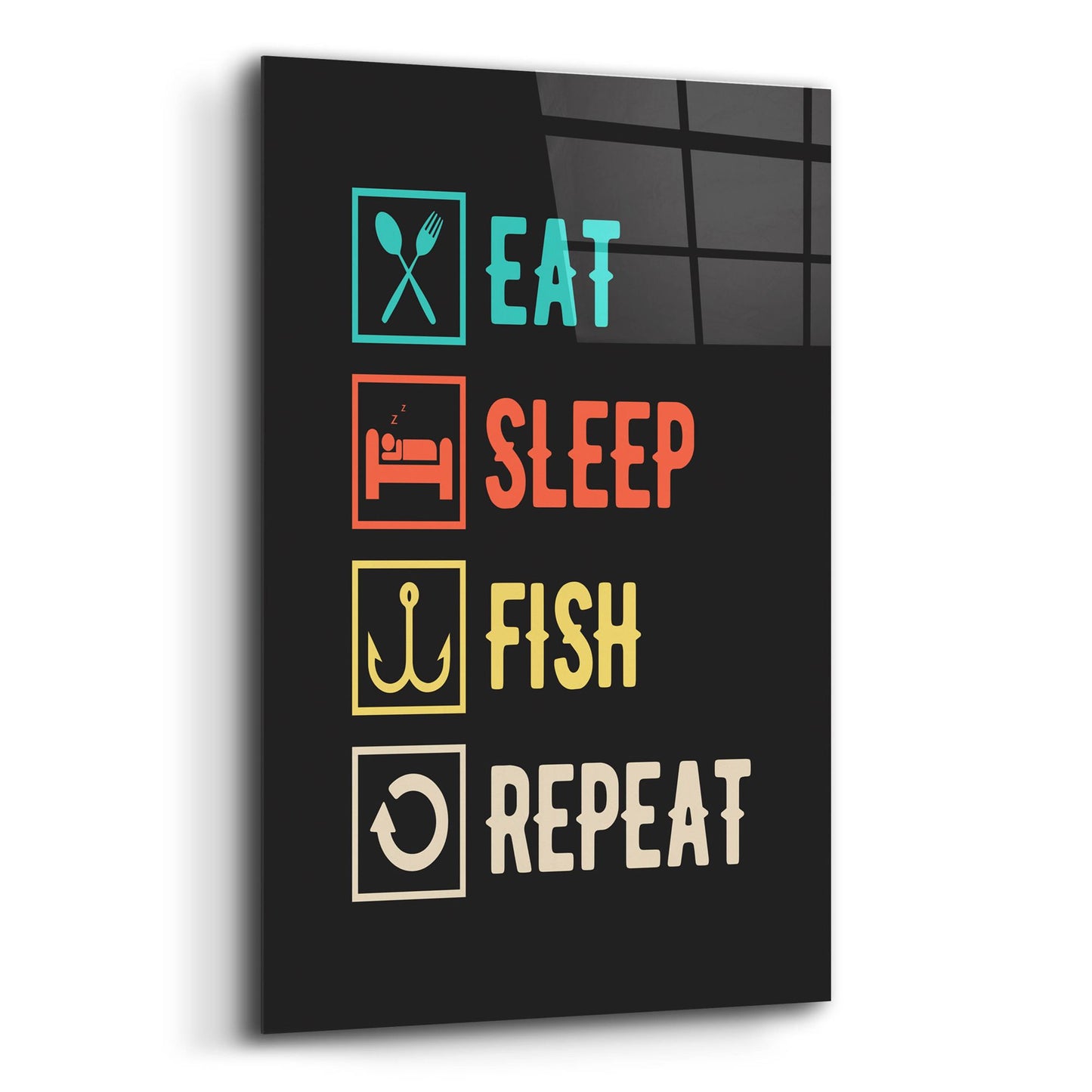 Epic Art 'Eat Sleep Fish Repeat' by Epic Portfolio, Acrylic Glass Wall Art,12x16