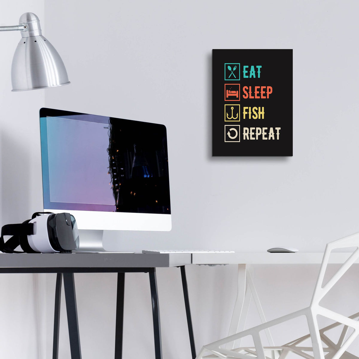 Epic Art 'Eat Sleep Fish Repeat' by Epic Portfolio, Acrylic Glass Wall Art,12x16
