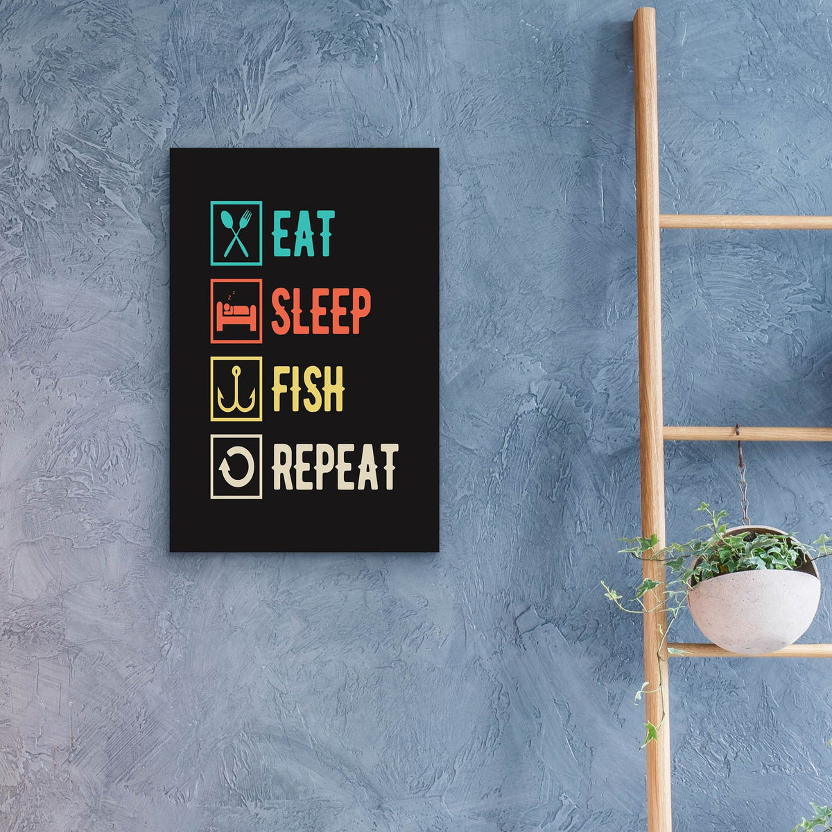 Epic Art 'Eat Sleep Fish Repeat' by Epic Portfolio, Acrylic Glass Wall Art,16x24