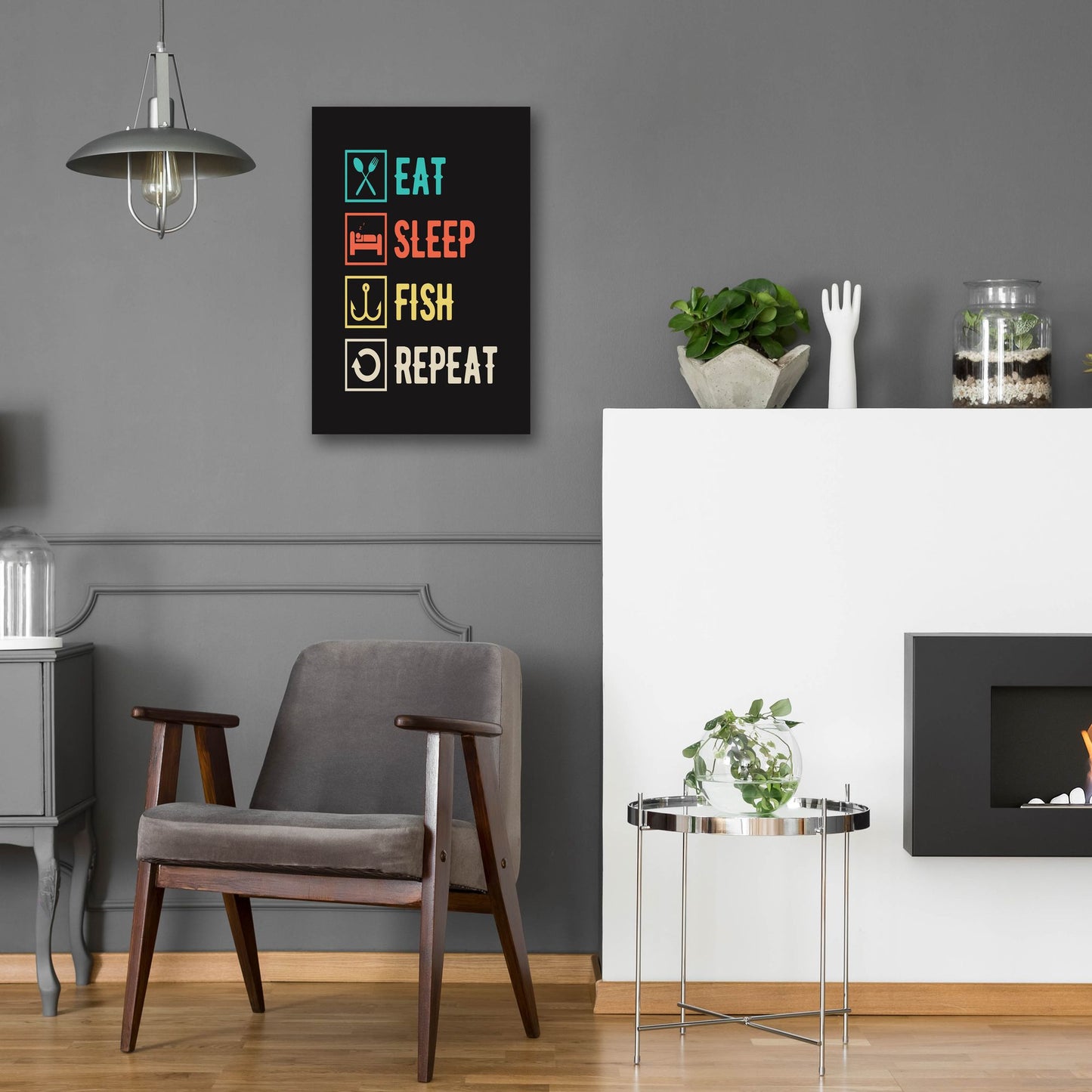 Epic Art 'Eat Sleep Fish Repeat' by Epic Portfolio, Acrylic Glass Wall Art,16x24