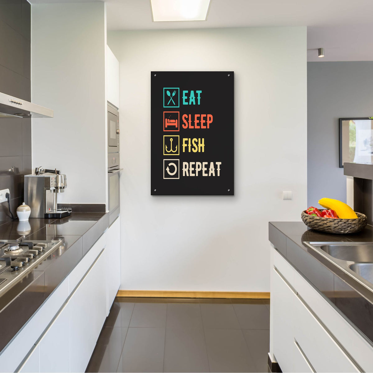 Epic Art 'Eat Sleep Fish Repeat' by Epic Portfolio, Acrylic Glass Wall Art,24x36