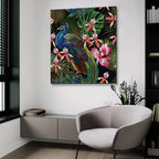Epic Art 'Embroidery Peacock Exotic Tropical Flower' by Epic Portfolio, Acrylic Glass Wall Art,36x36