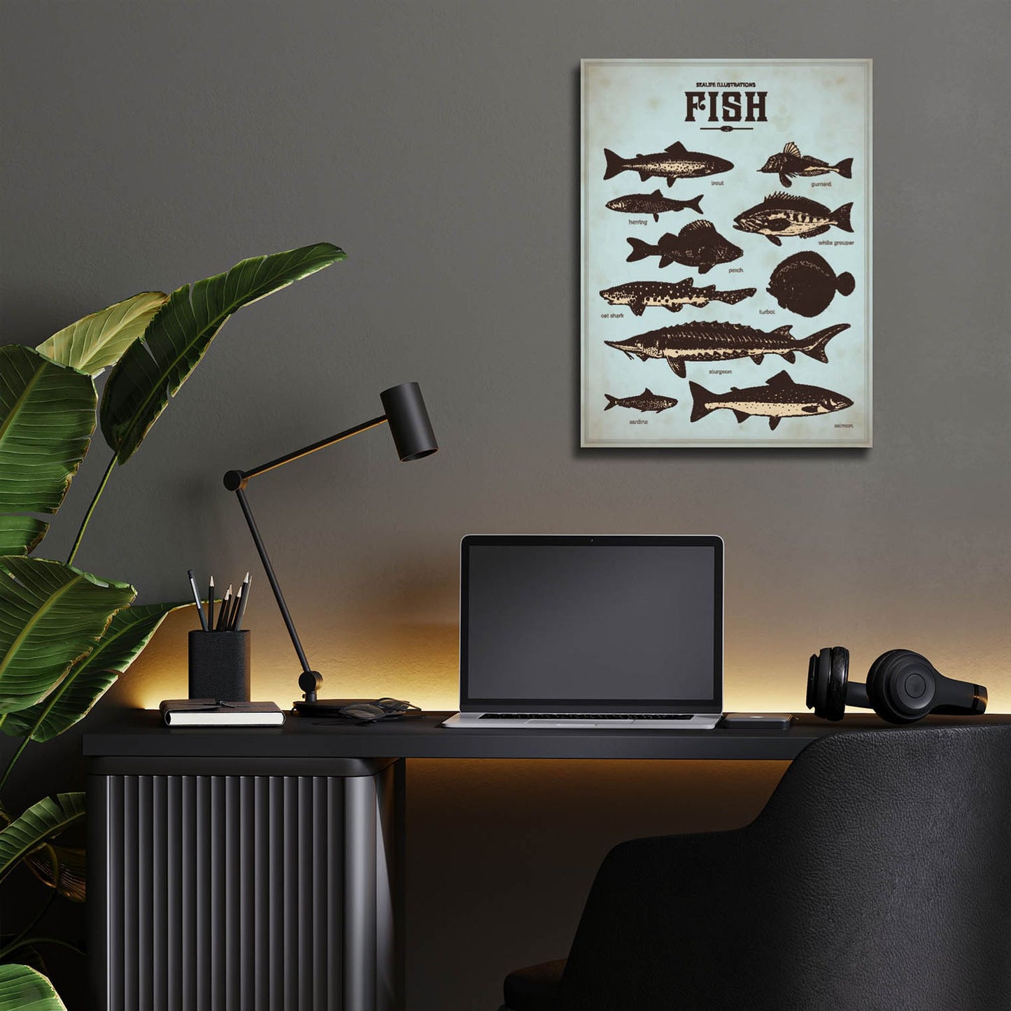 Epic Art 'Vintage Fish Poster' by Epic Portfolio, Acrylic Glass Wall Art,12x16