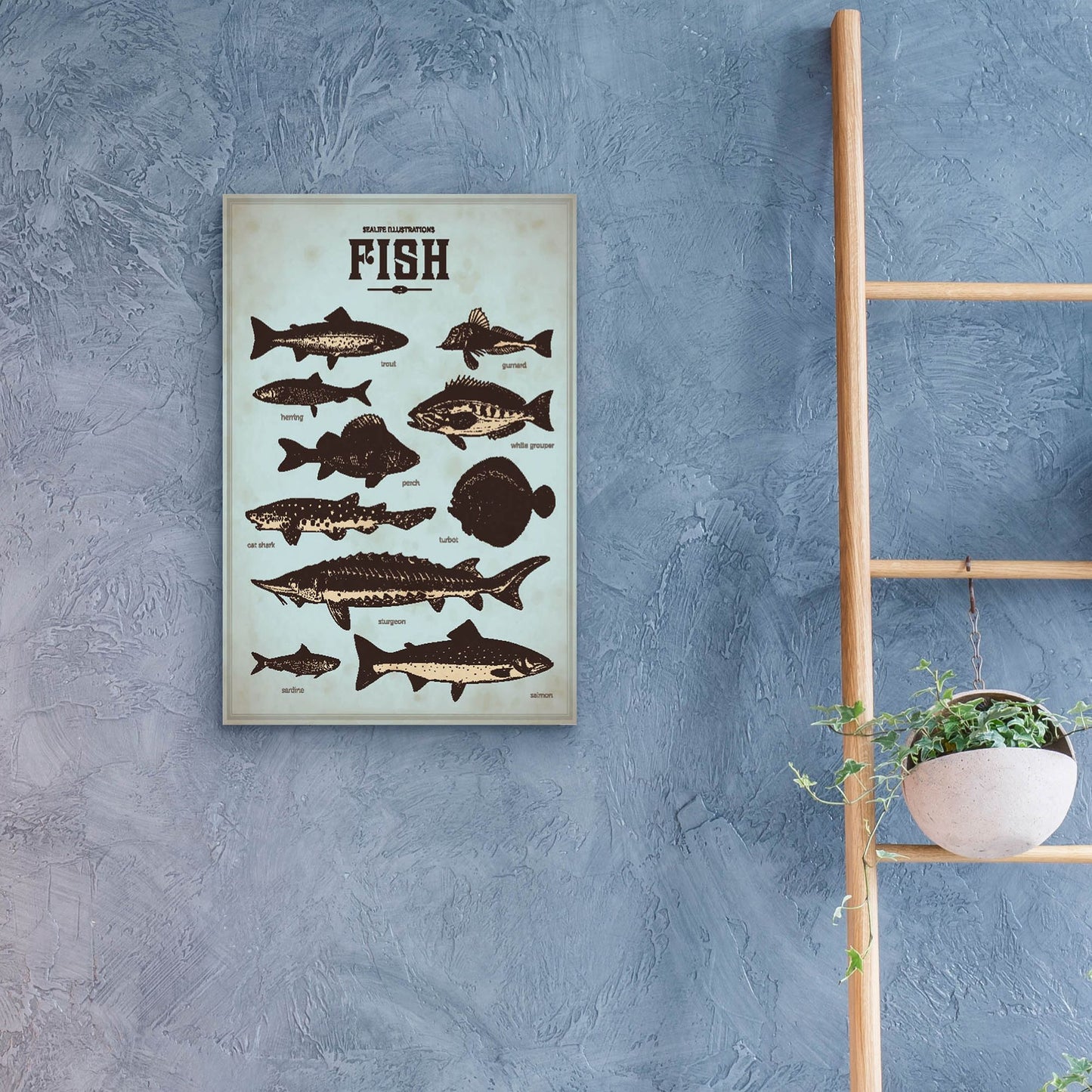 Epic Art 'Vintage Fish Poster' by Epic Portfolio, Acrylic Glass Wall Art,16x24