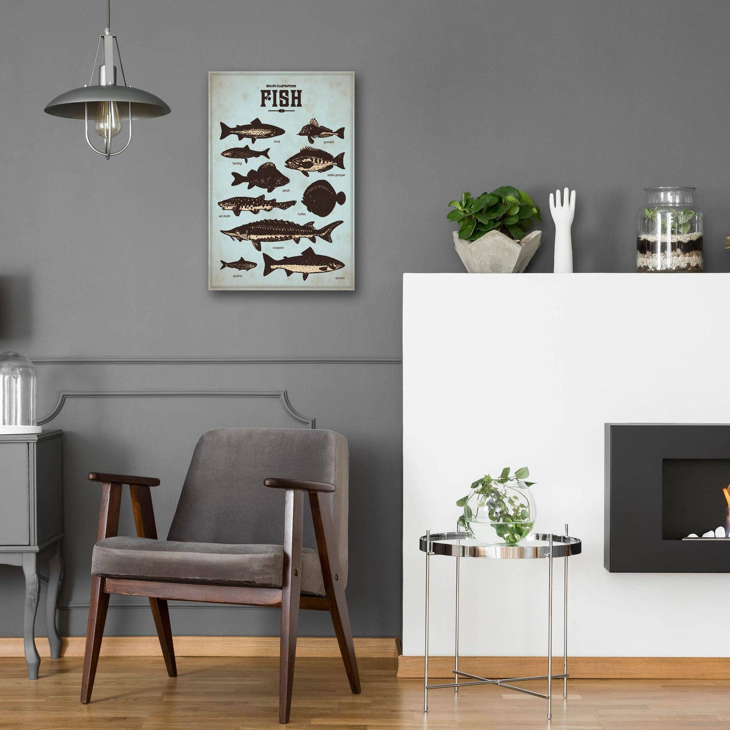 Epic Art 'Vintage Fish Poster' by Epic Portfolio, Acrylic Glass Wall Art,16x24