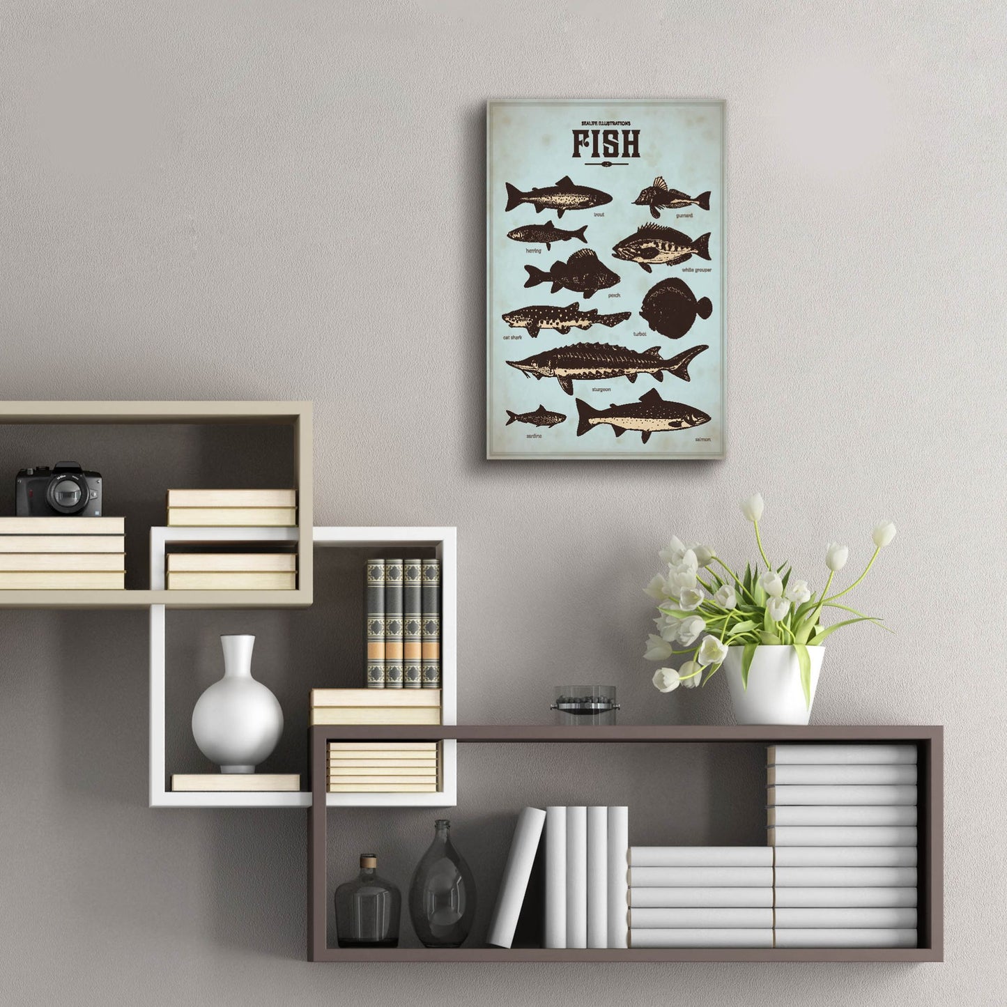 Epic Art 'Vintage Fish Poster' by Epic Portfolio, Acrylic Glass Wall Art,16x24