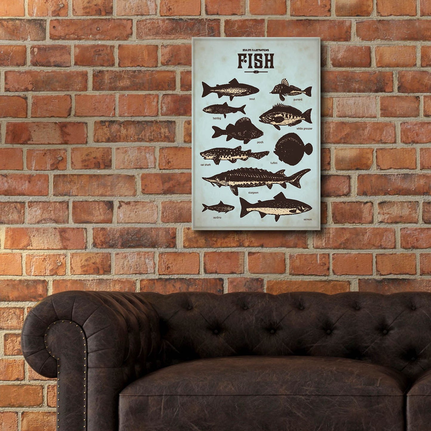 Epic Art 'Vintage Fish Poster' by Epic Portfolio, Acrylic Glass Wall Art,16x24