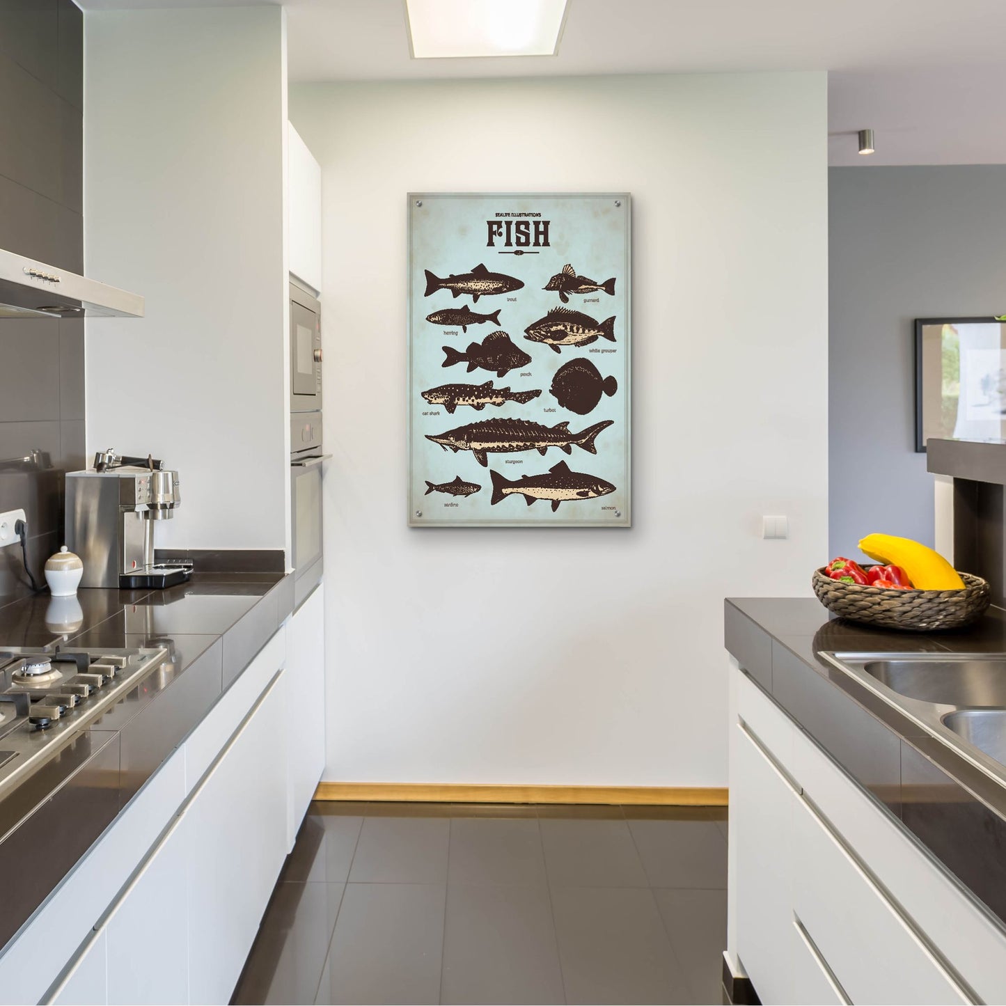 Epic Art 'Vintage Fish Poster' by Epic Portfolio, Acrylic Glass Wall Art,24x36