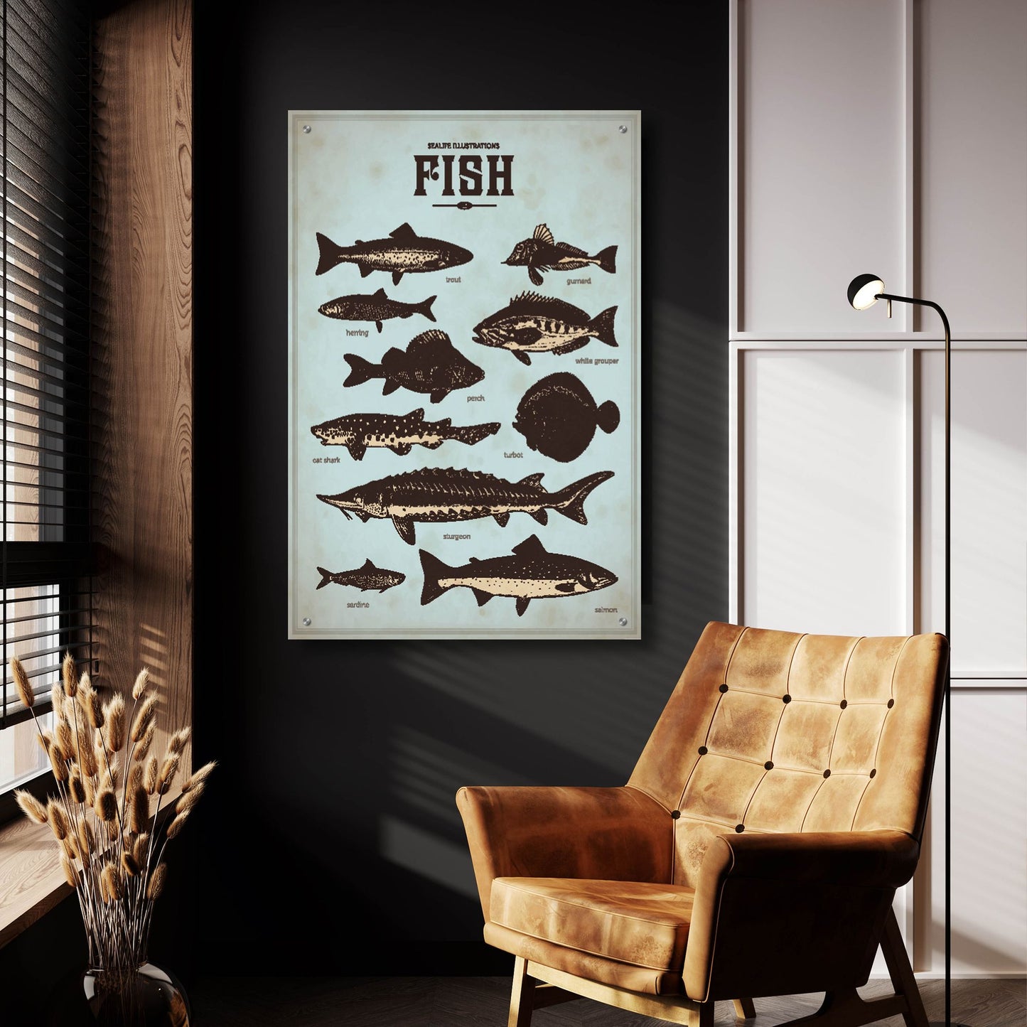 Epic Art 'Vintage Fish Poster' by Epic Portfolio, Acrylic Glass Wall Art,24x36