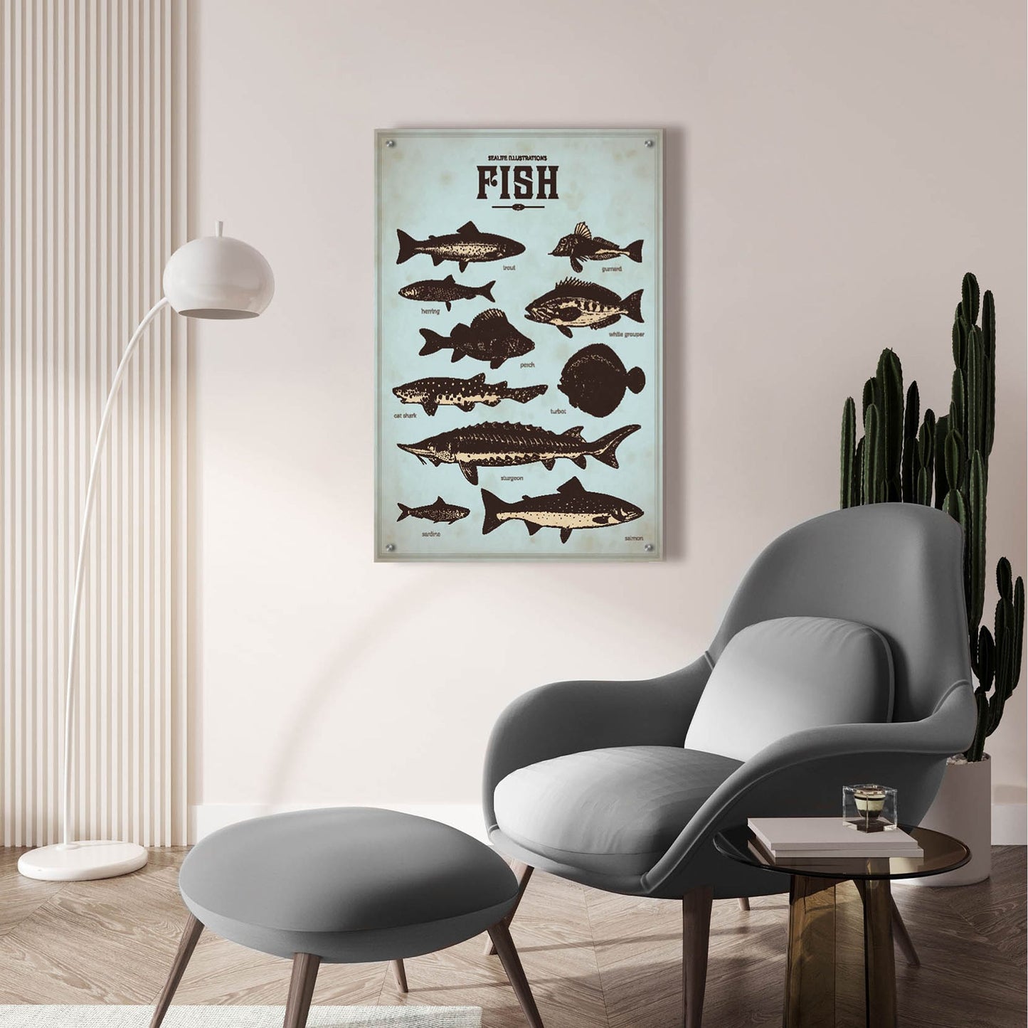 Epic Art 'Vintage Fish Poster' by Epic Portfolio, Acrylic Glass Wall Art,24x36