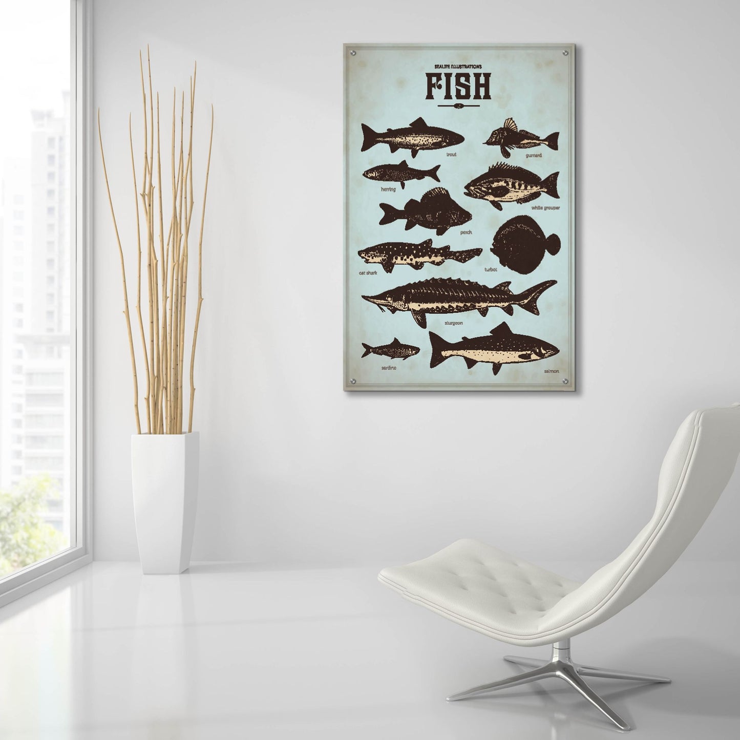 Epic Art 'Vintage Fish Poster' by Epic Portfolio, Acrylic Glass Wall Art,24x36