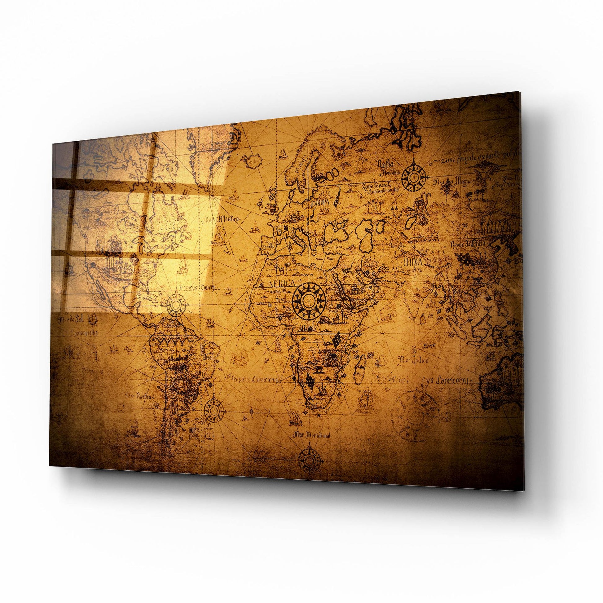 Epic Art 'Vintage Map' by Epic Portfolio, Acrylic Glass Wall Art,16x12