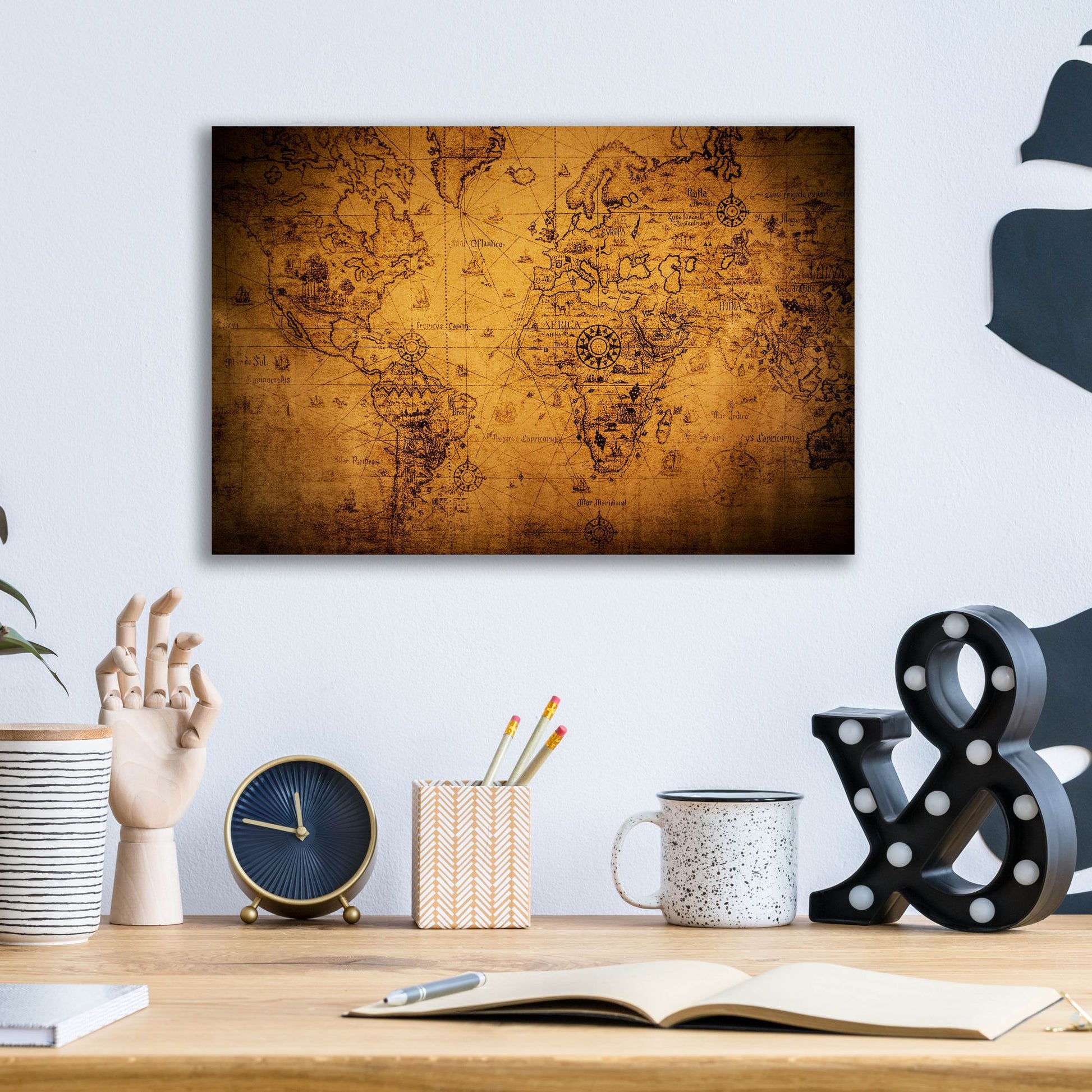 Epic Art 'Vintage Map' by Epic Portfolio, Acrylic Glass Wall Art,16x12