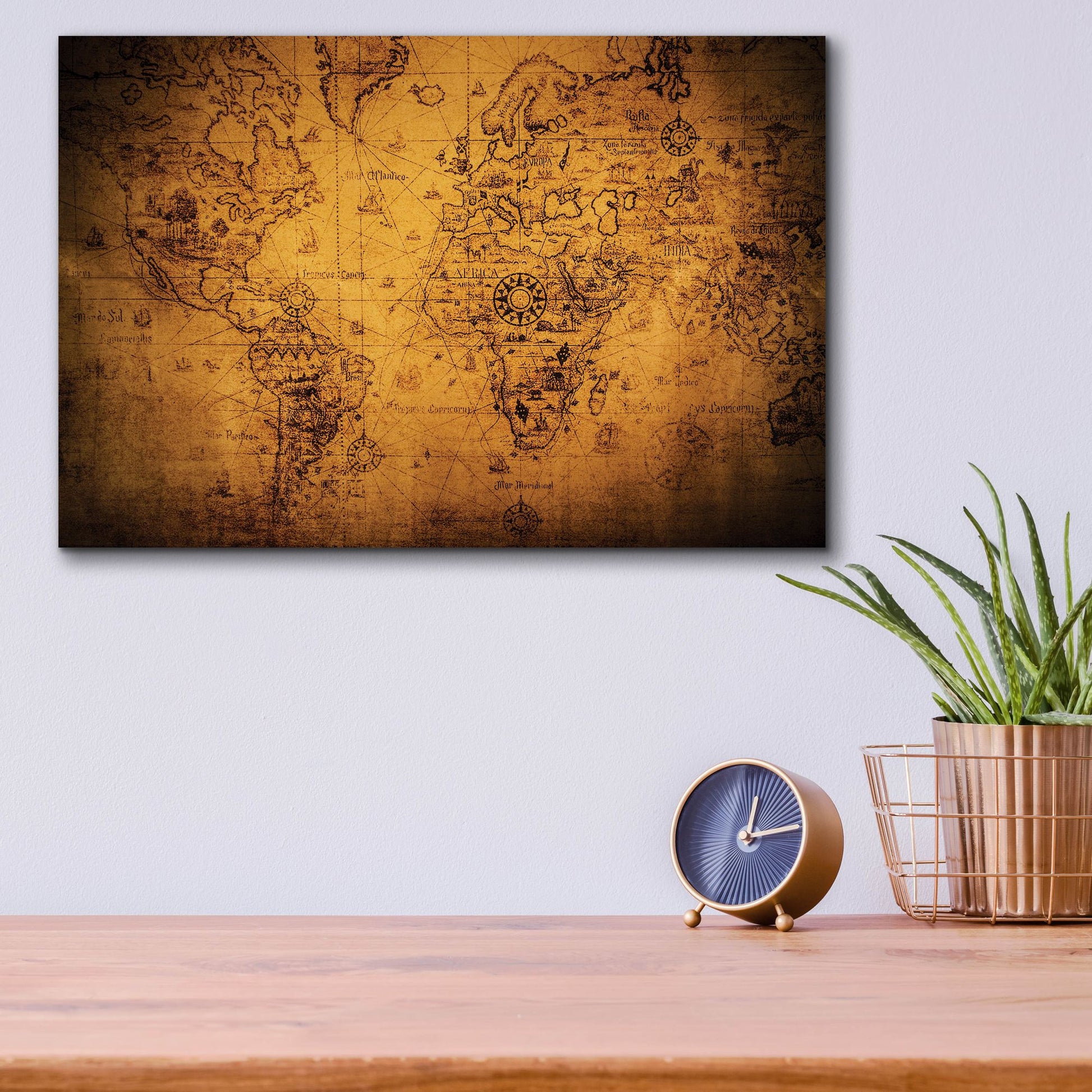 Epic Art 'Vintage Map' by Epic Portfolio, Acrylic Glass Wall Art,16x12