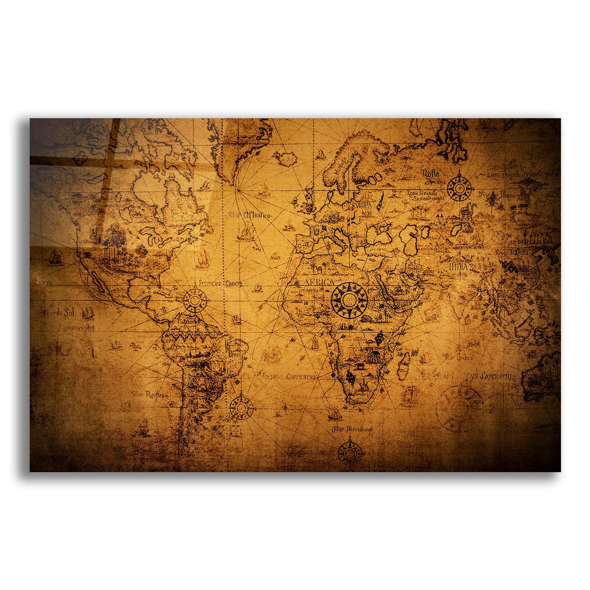 Epic Art 'Vintage Map' by Epic Portfolio, Acrylic Glass Wall Art,24x16