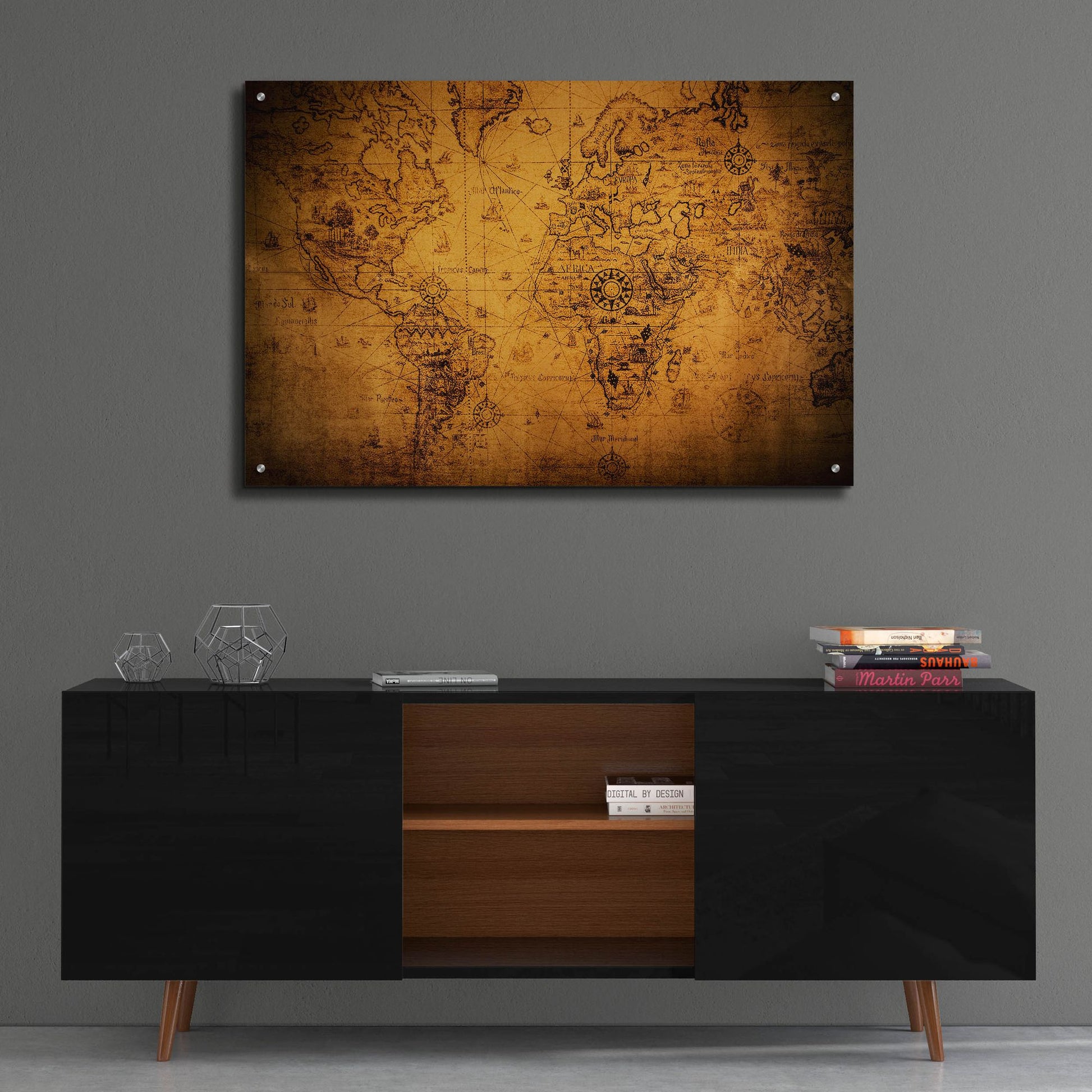 Epic Art 'Vintage Map' by Epic Portfolio, Acrylic Glass Wall Art,36x24