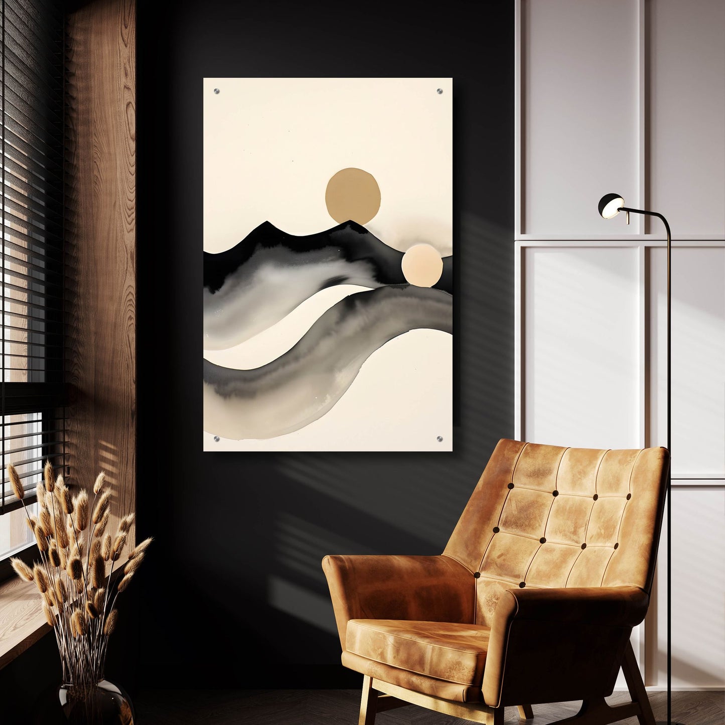 Epic Art 'Black & Beige Landscape 3' by Petals Prints Design, Acrylic Glass Wall Art,24x36