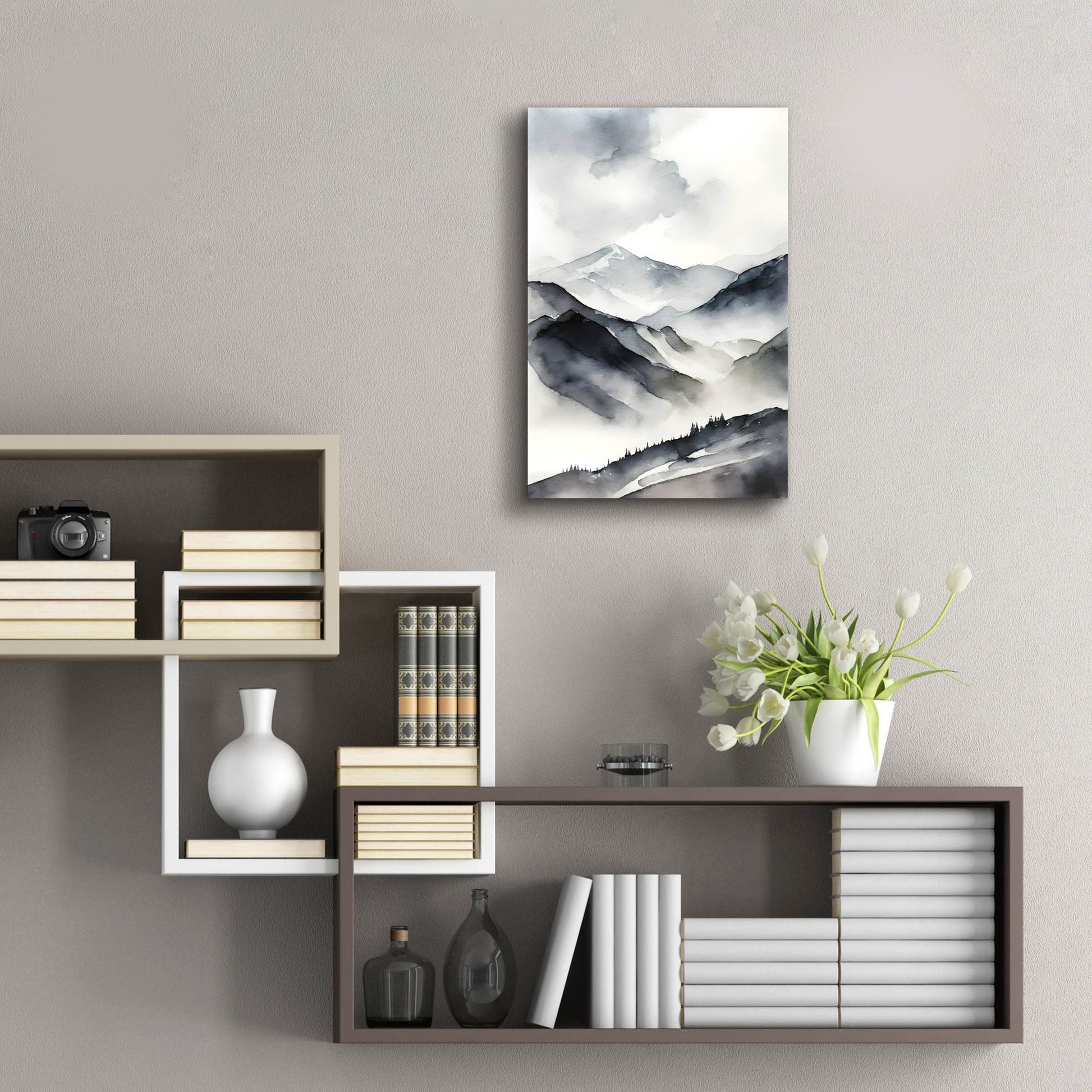 Epic Art 'Black & Beige Landscape 5' by Petals Prints Design, Acrylic Glass Wall Art,16x24