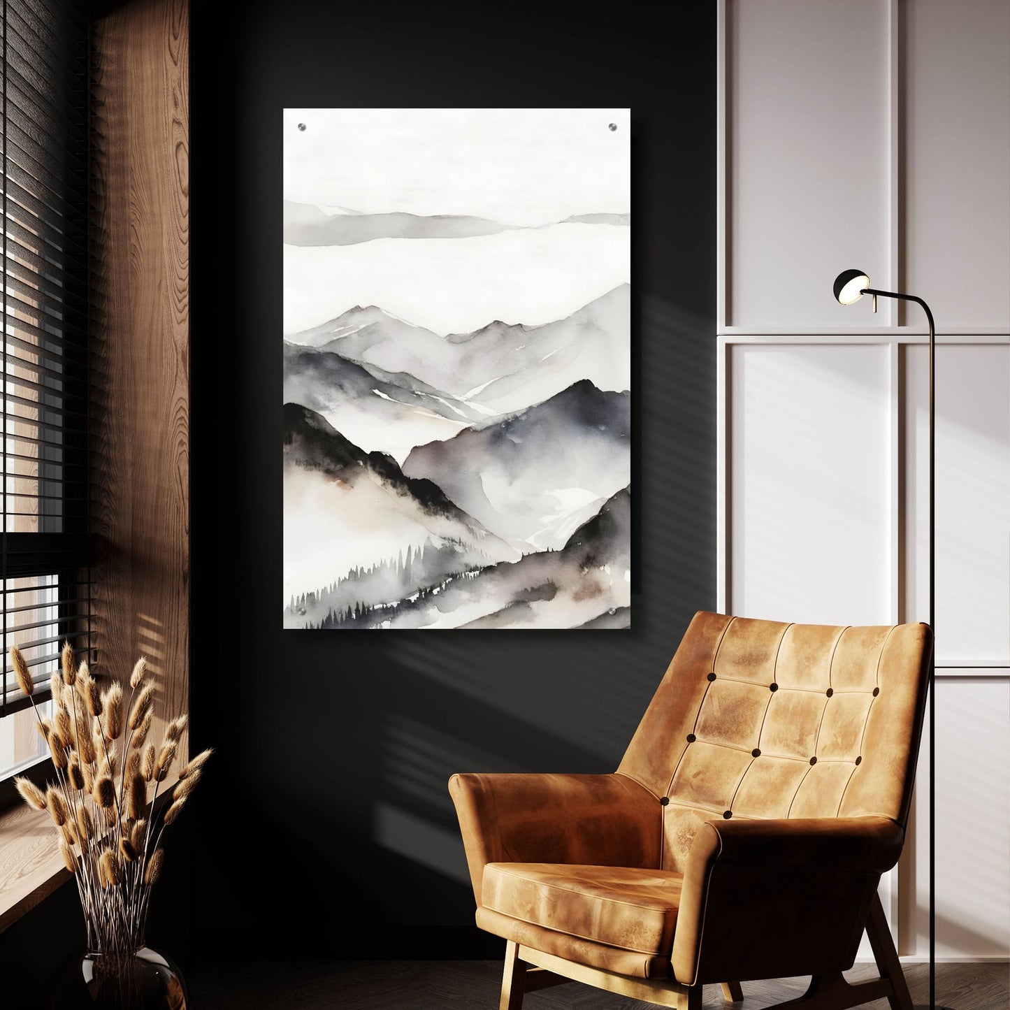 Epic Art 'Black & Beige Landscape 6' by Petals Prints Design, Acrylic Glass Wall Art,24x36