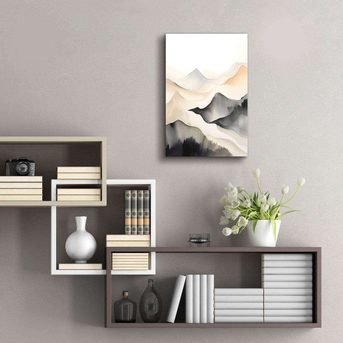 Epic Art 'Black & Beige Landscape 7' by Petals Prints Design, Acrylic Glass Wall Art,16x24