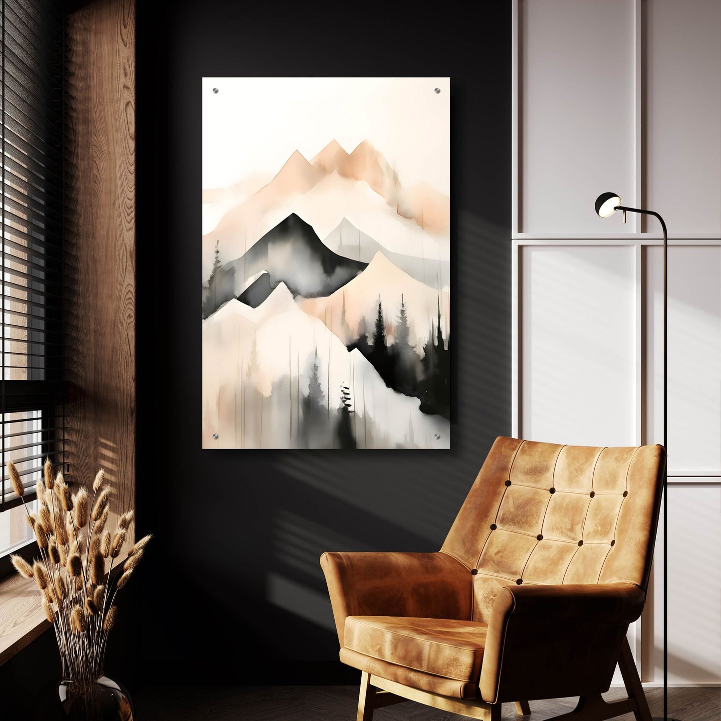 Epic Art 'Black & Beige Landscape 8' by Petals Prints Design, Acrylic Glass Wall Art,24x36