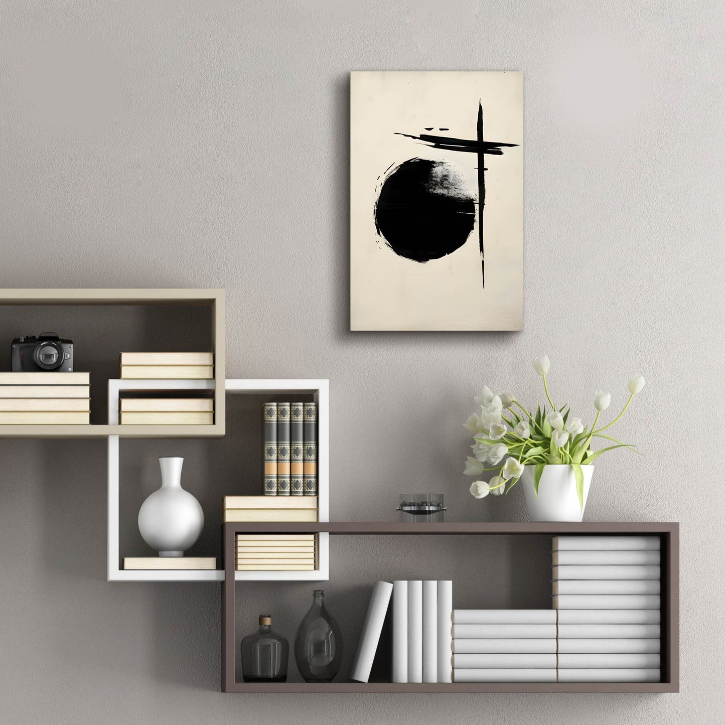 Epic Art 'Black & Neutral Abstract 6' by Petals Prints Design, Acrylic Glass Wall Art,16x24