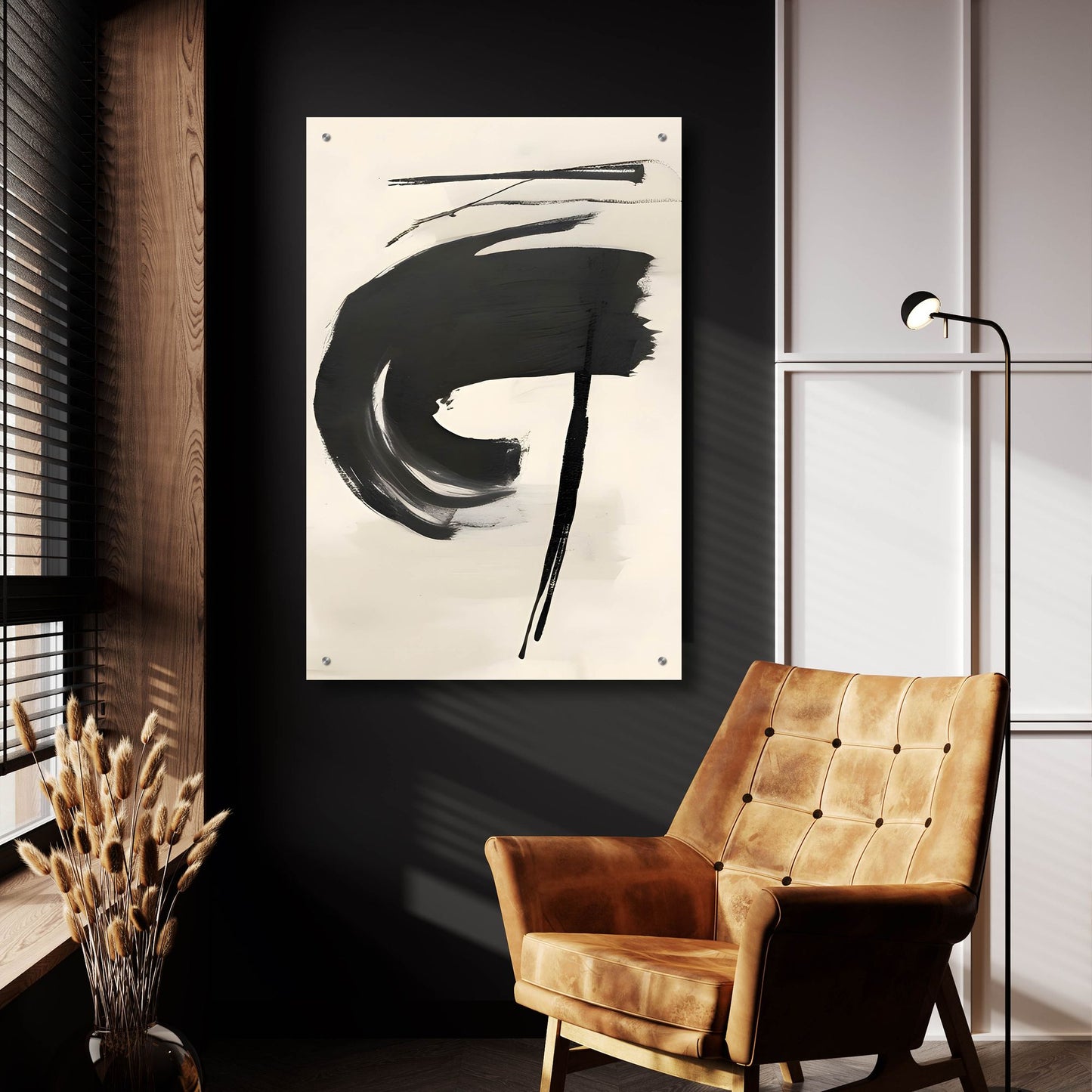 Epic Art 'Black & Neutral Abstract 7' by Petals Prints Design, Acrylic Glass Wall Art,24x36