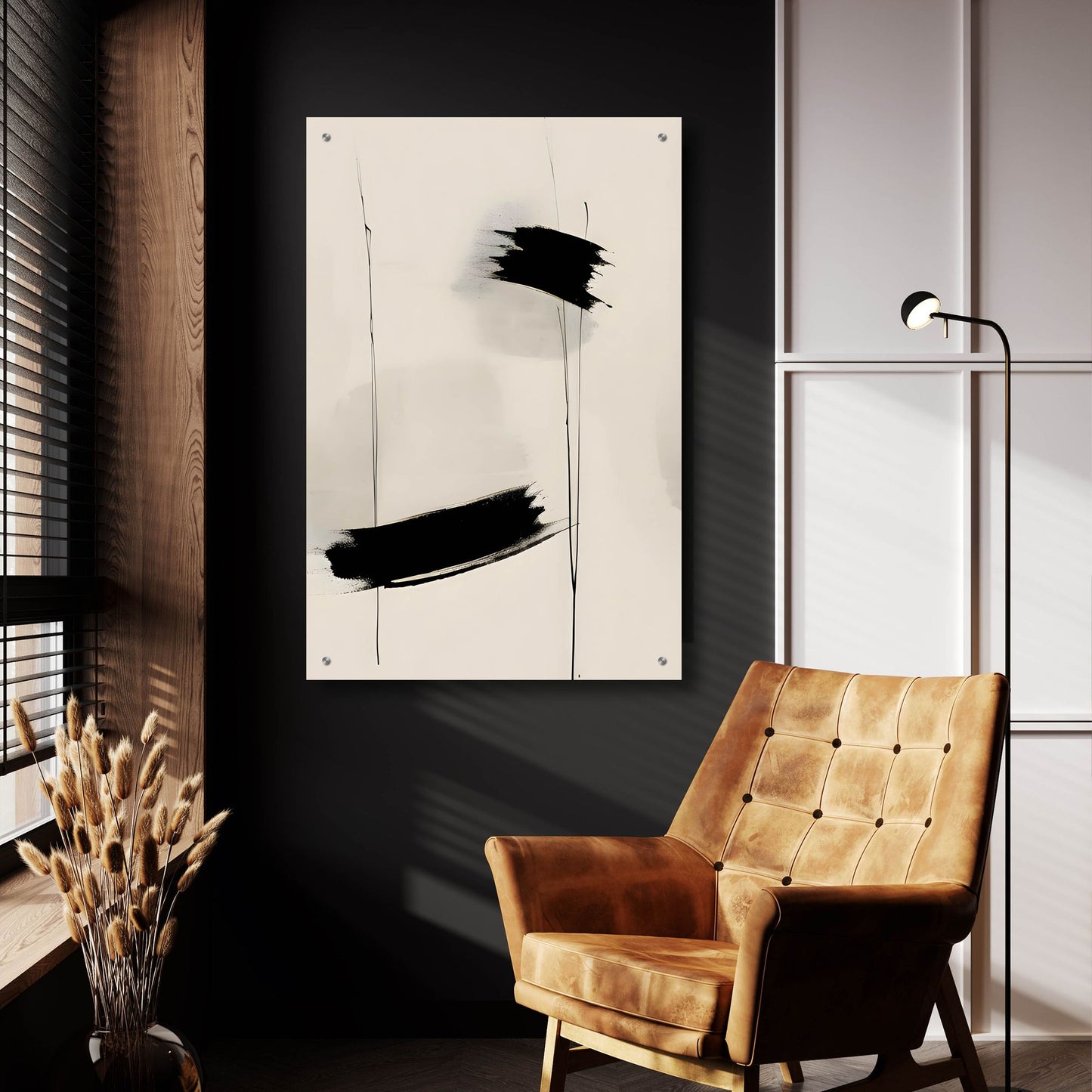 Epic Art 'Black & Neutral Abstract 8' by Petals Prints Design, Acrylic Glass Wall Art,24x36