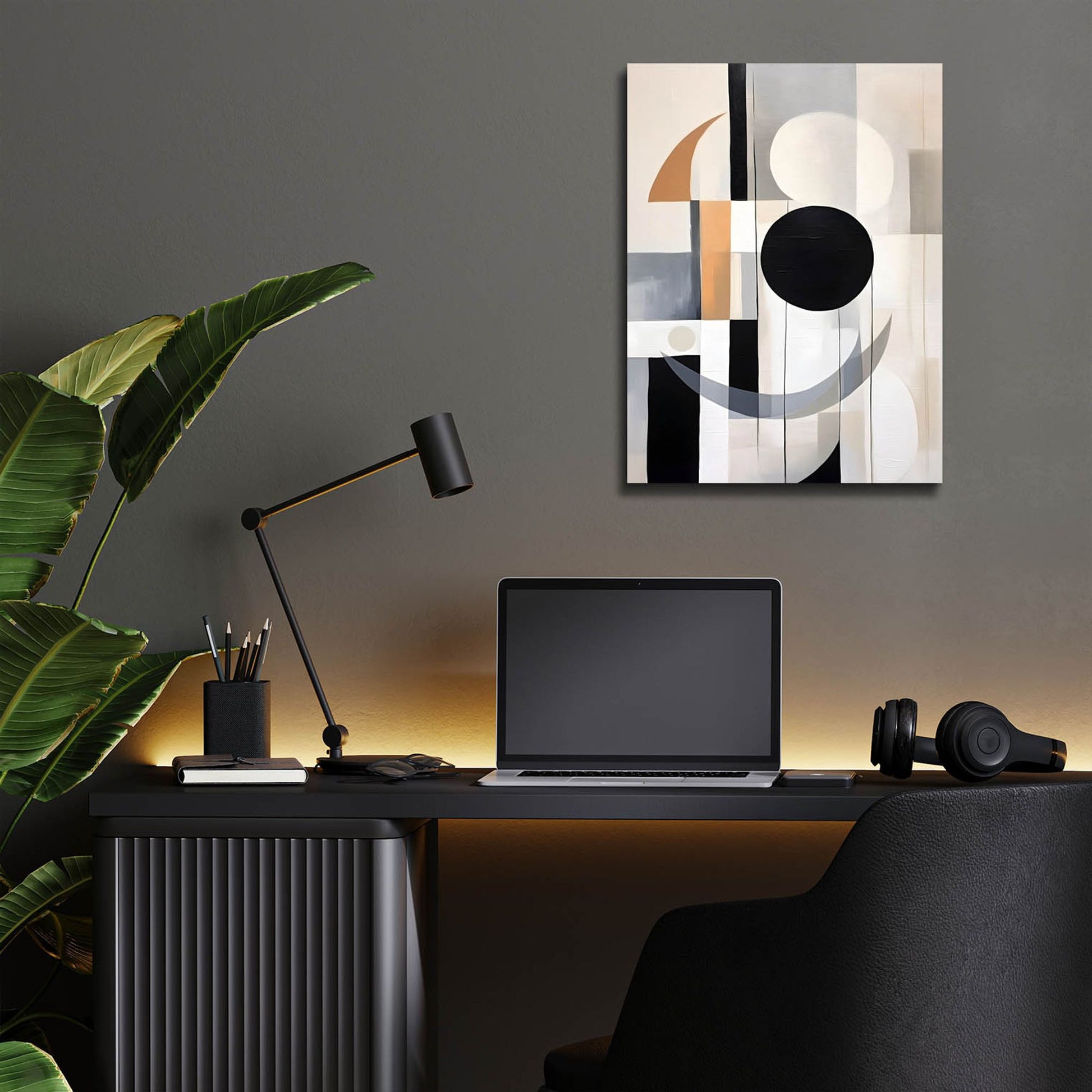 Epic Art 'Black and Tan Geometric 3' by Petals Prints Design, Acrylic Glass Wall Art,12x16