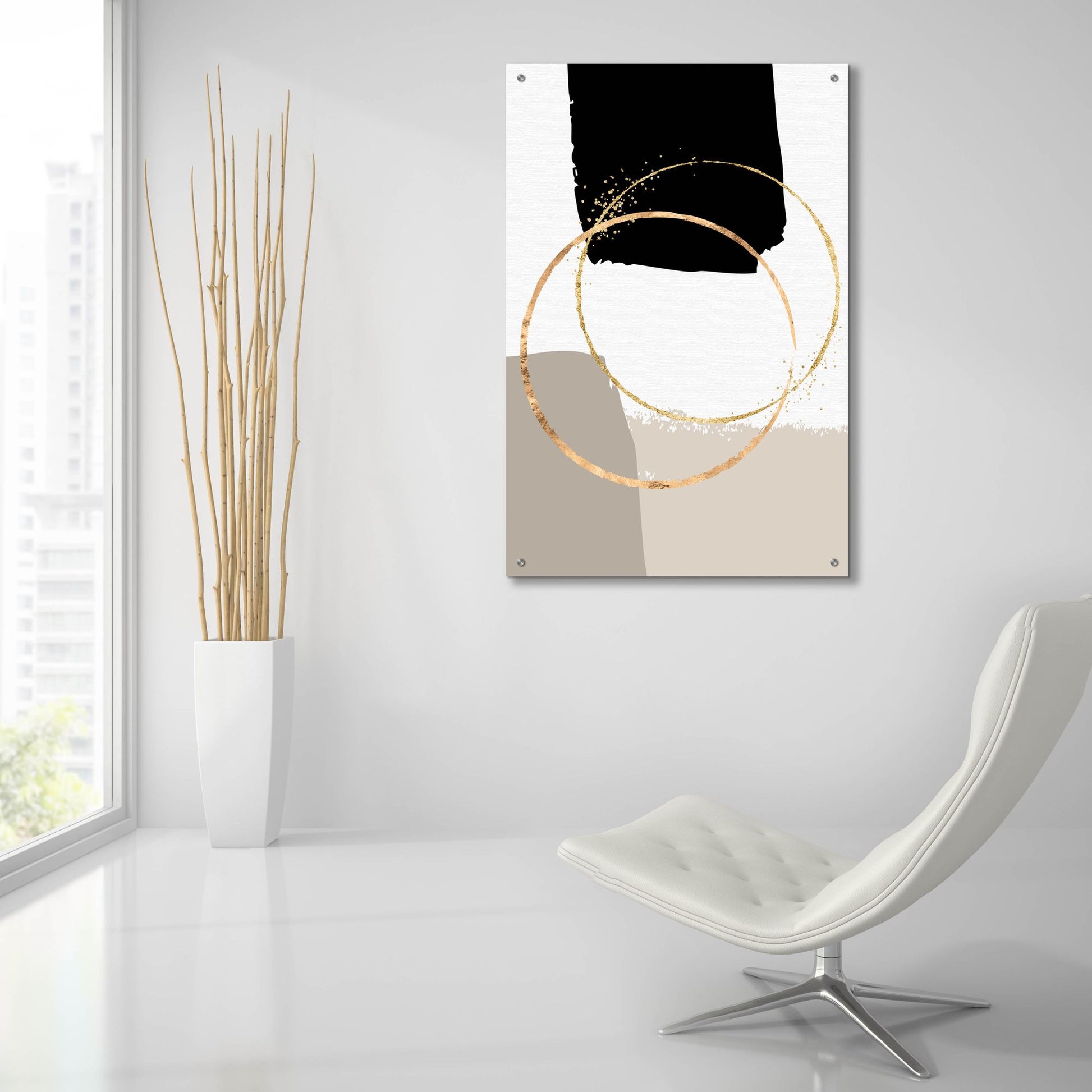 Epic Art 'Golden Abstract 10' by Petals Prints Design, Acrylic Glass Wall Art,24x36