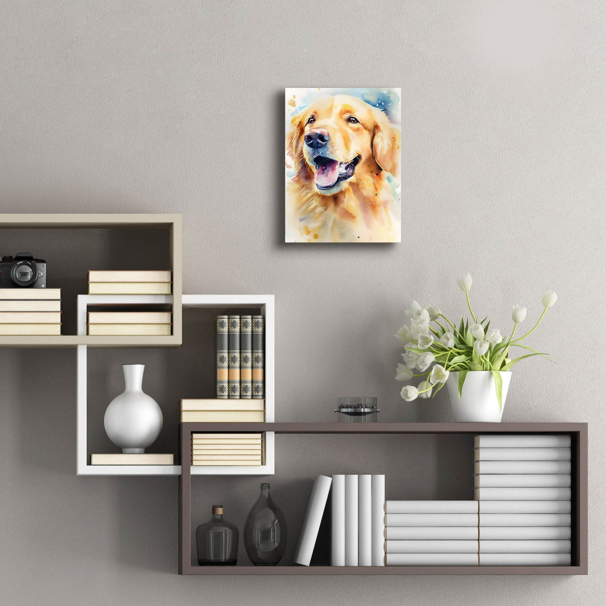 Epic Art 'Golden Retriever' by Petals Prints Design, Acrylic Glass Wall Art,12x16