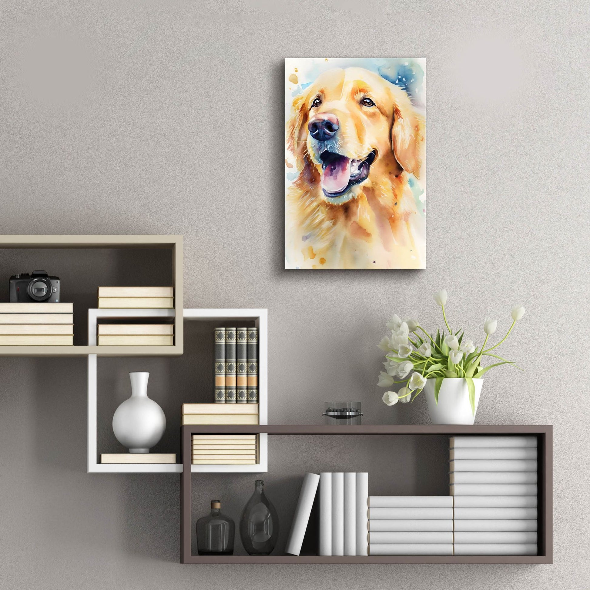 Epic Art 'Golden Retriever' by Petals Prints Design, Acrylic Glass Wall Art,16x24