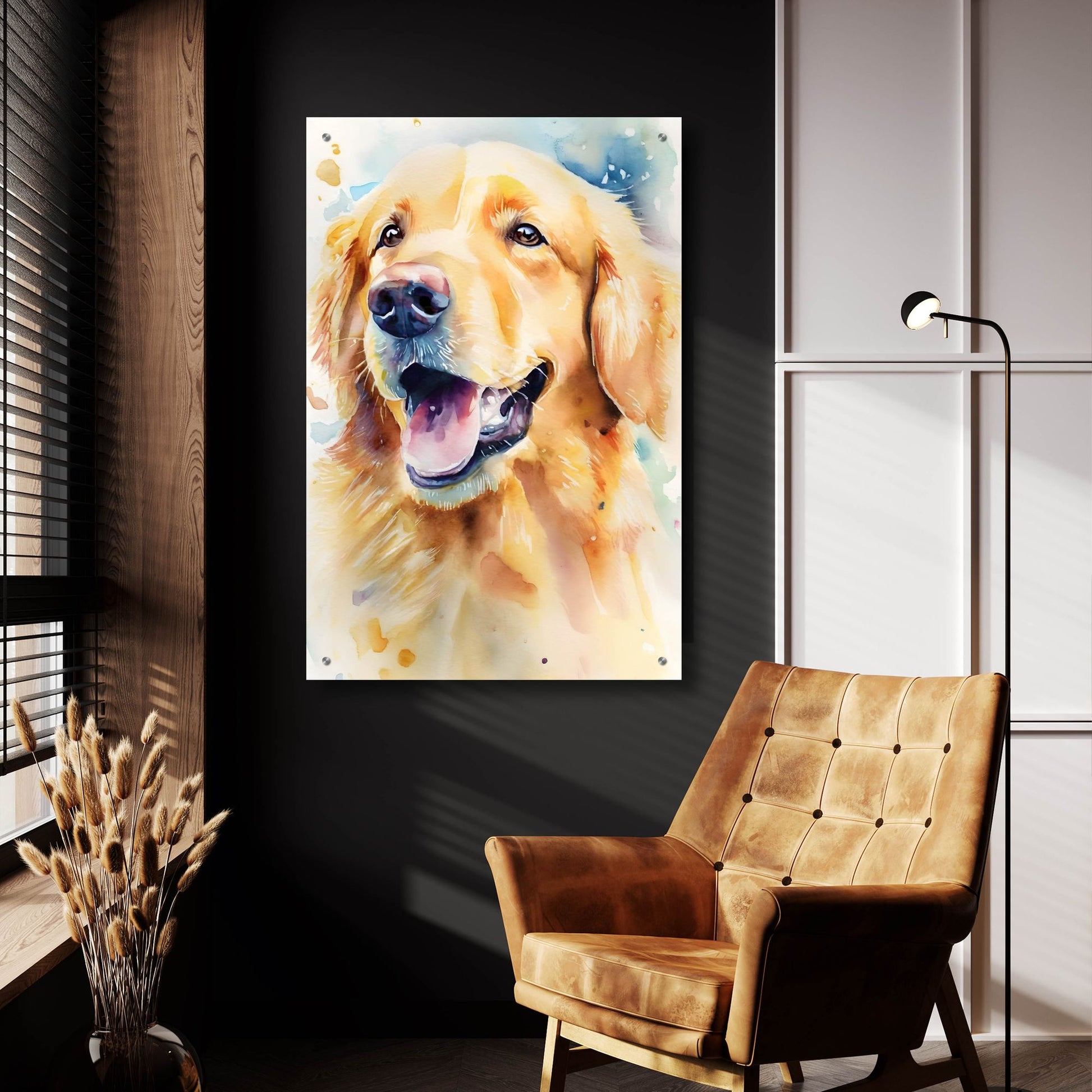 Epic Art 'Golden Retriever' by Petals Prints Design, Acrylic Glass Wall Art,24x36