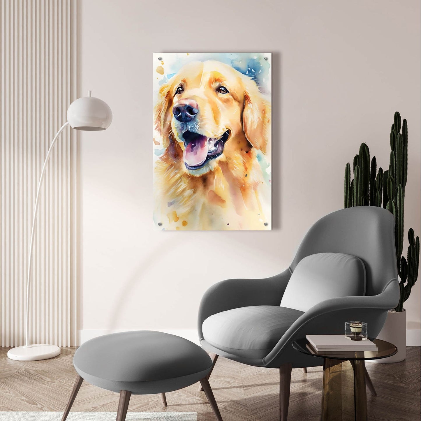 Epic Art 'Golden Retriever' by Petals Prints Design, Acrylic Glass Wall Art,24x36