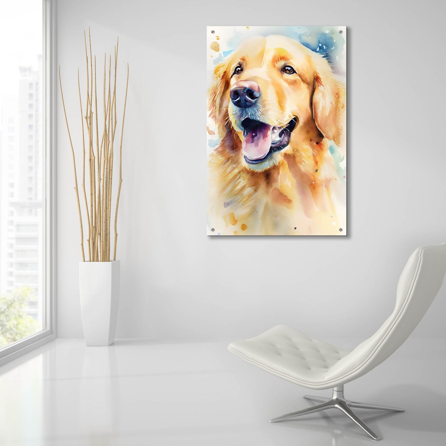 Epic Art 'Golden Retriever' by Petals Prints Design, Acrylic Glass Wall Art,24x36