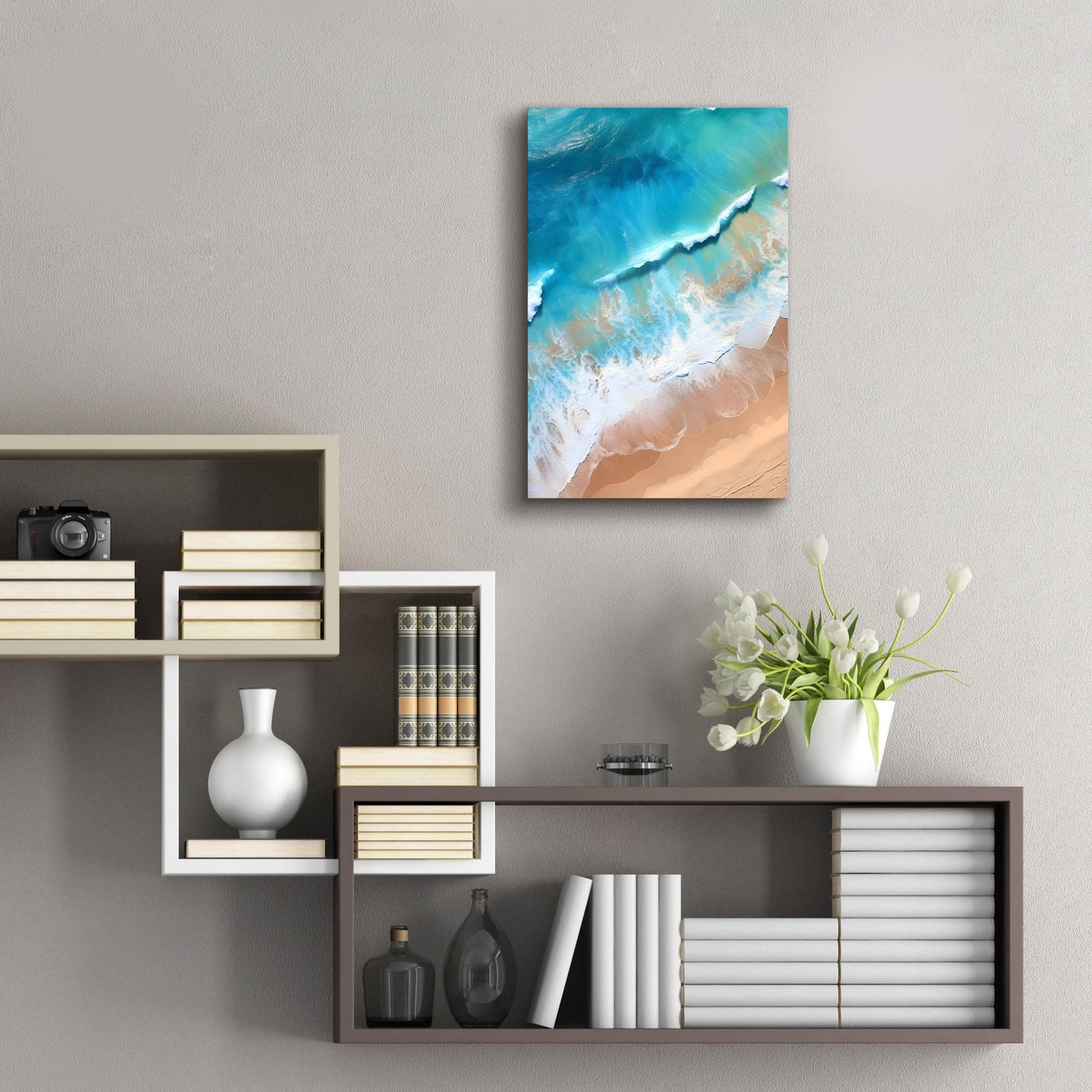 Epic Art 'Indigo Aerial Beach 1' by Petals Prints Design, Acrylic Glass Wall Art,16x24