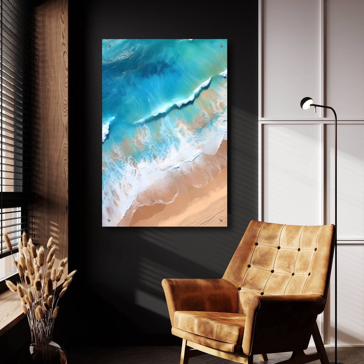 Epic Art 'Indigo Aerial Beach 1' by Petals Prints Design, Acrylic Glass Wall Art,24x36