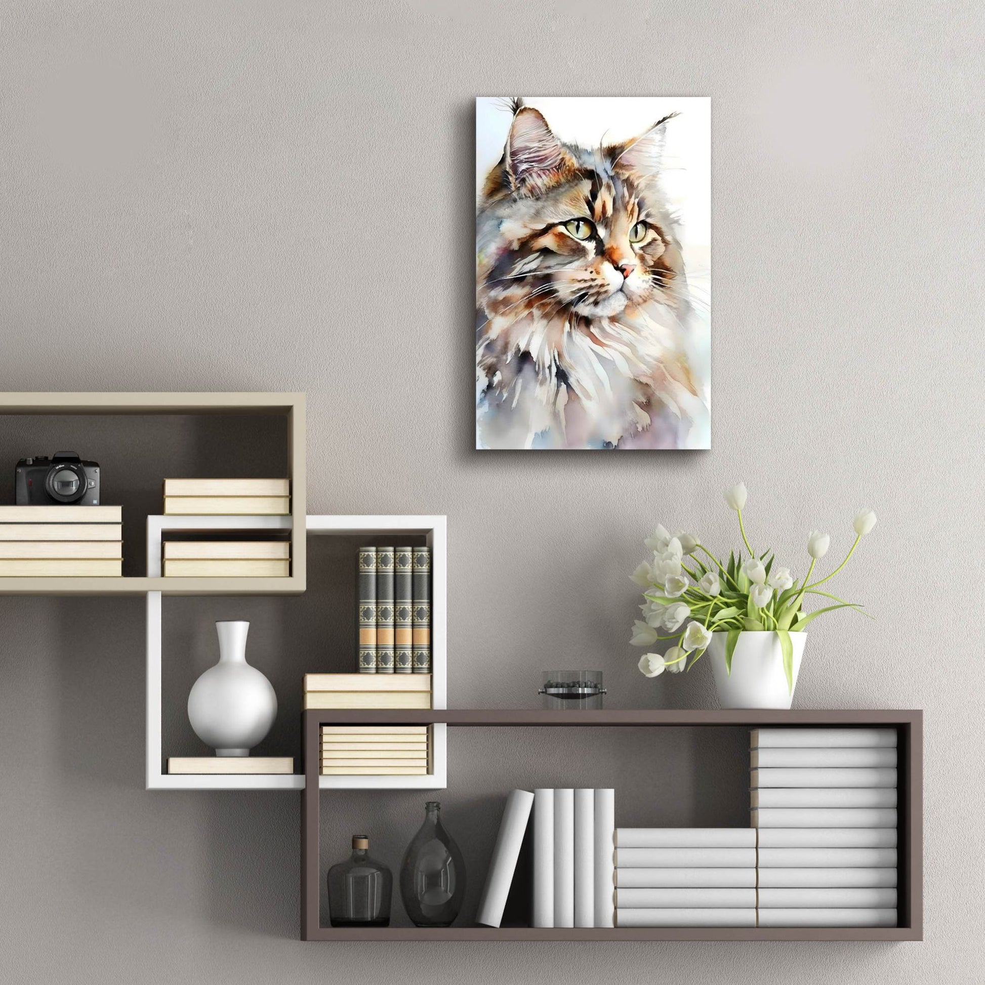 Epic Art 'Maine Coon Cat' by Petals Prints Design, Acrylic Glass Wall Art,16x24