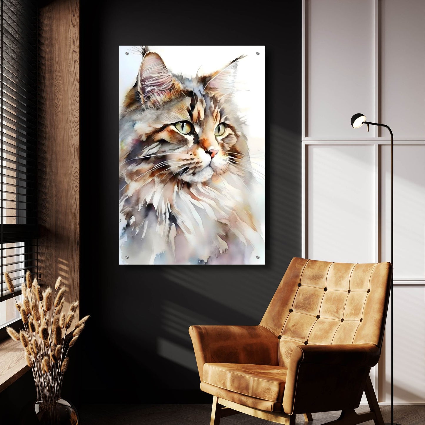 Epic Art 'Maine Coon Cat' by Petals Prints Design, Acrylic Glass Wall Art,24x36