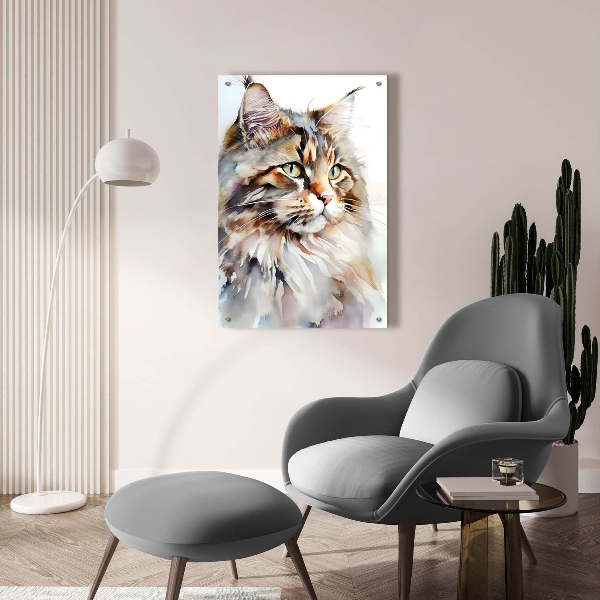 Epic Art 'Maine Coon Cat' by Petals Prints Design, Acrylic Glass Wall Art,24x36