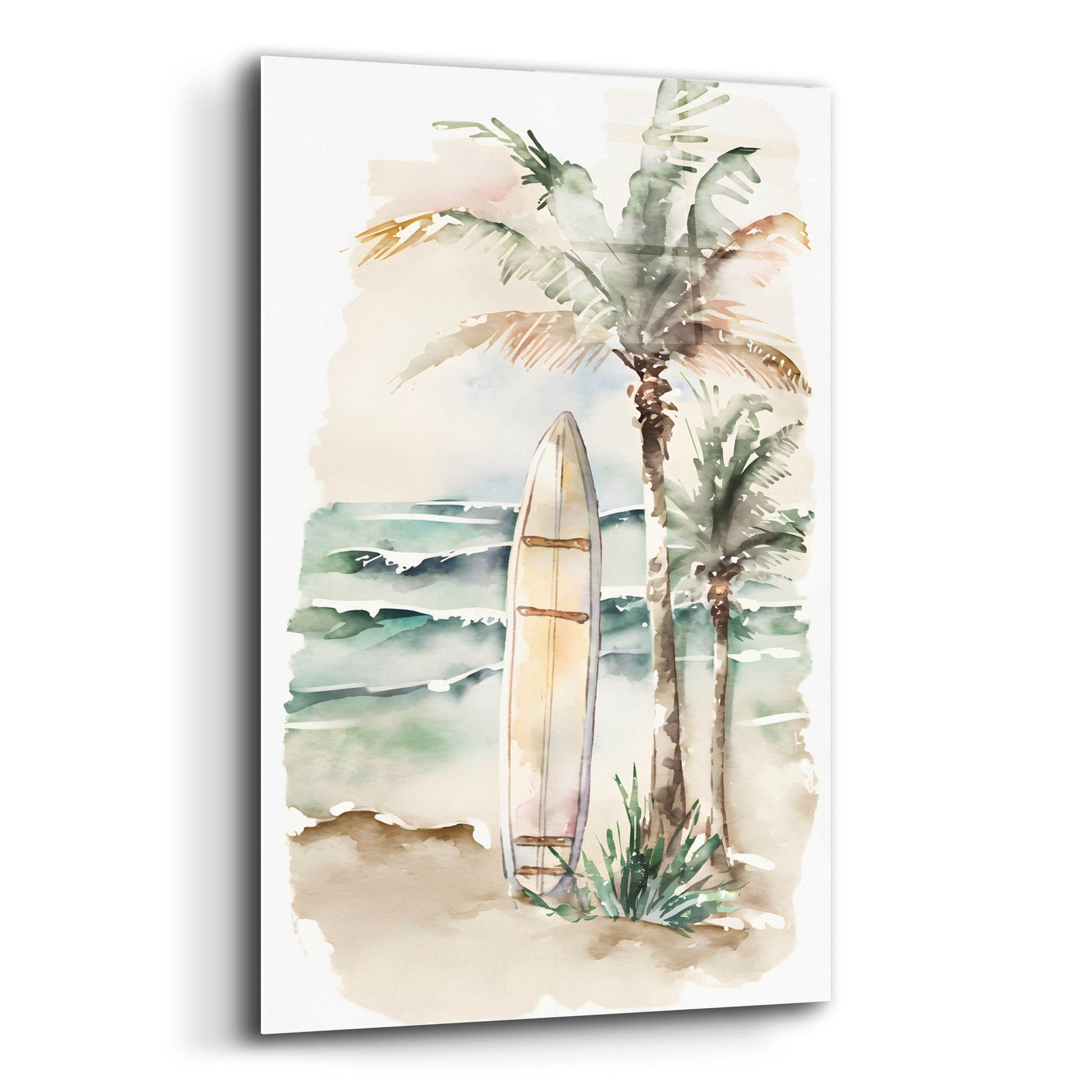 Epic Art 'Watercolor Beach Surfboard' by Petals Prints Design, Acrylic Glass Wall Art,12x16
