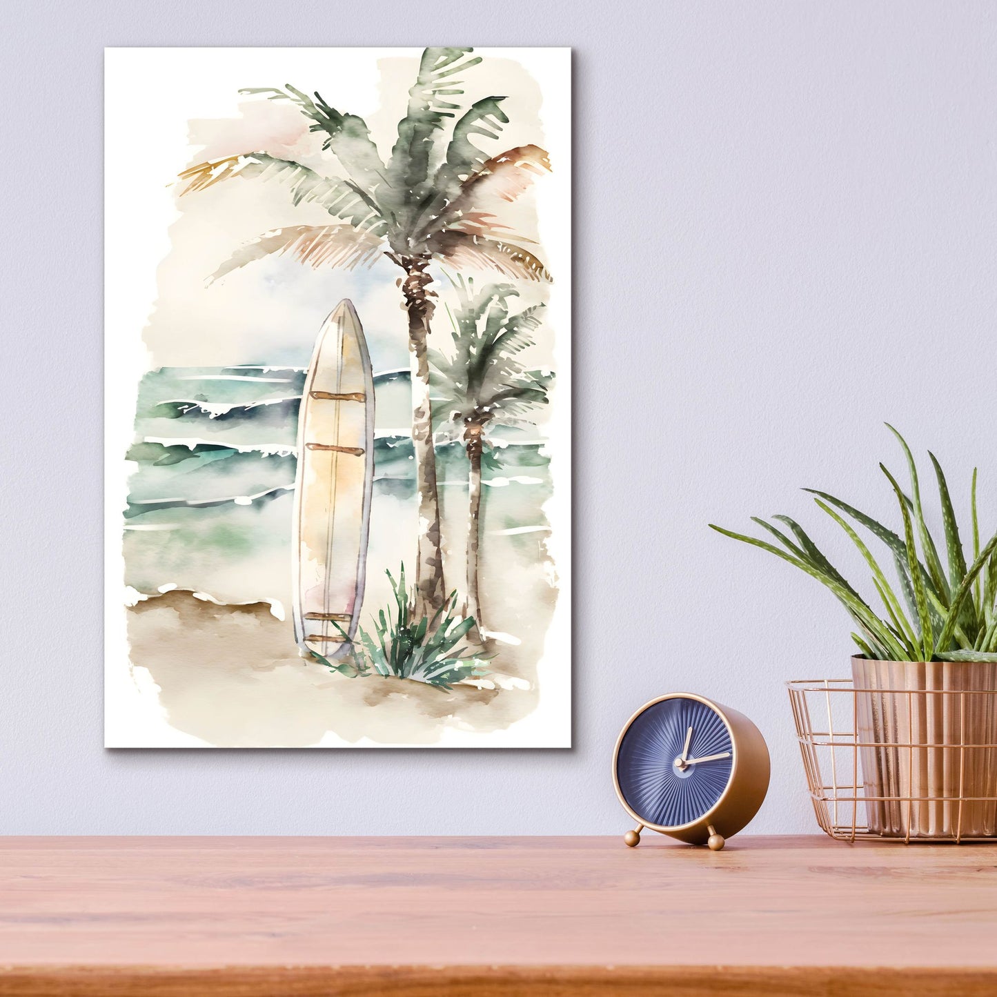 Epic Art 'Watercolor Beach Surfboard' by Petals Prints Design, Acrylic Glass Wall Art,12x16