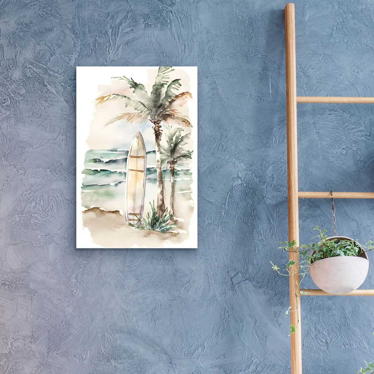 Epic Art 'Watercolor Beach Surfboard' by Petals Prints Design, Acrylic Glass Wall Art,16x24