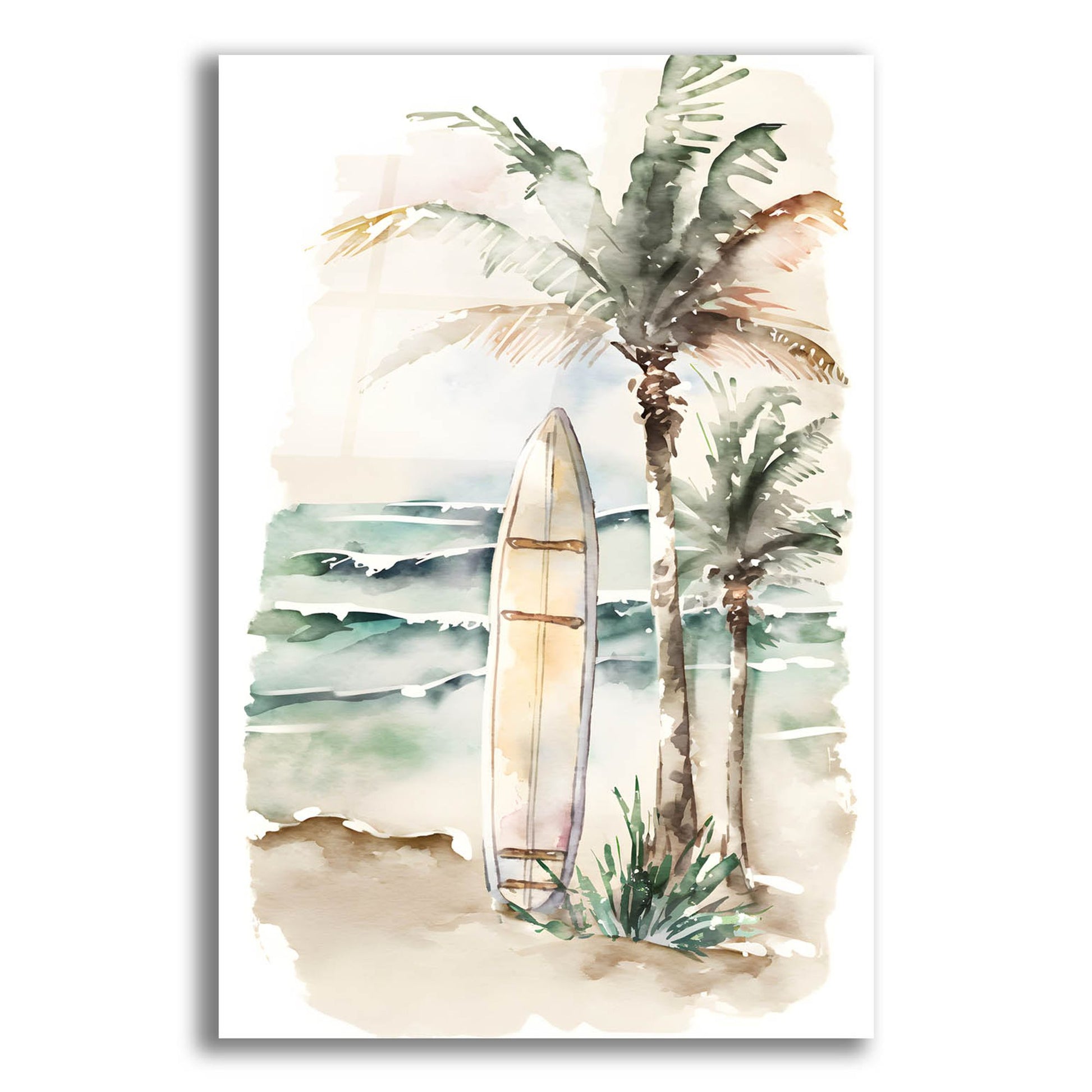 Epic Art 'Watercolor Beach Surfboard' by Petals Prints Design, Acrylic Glass Wall Art