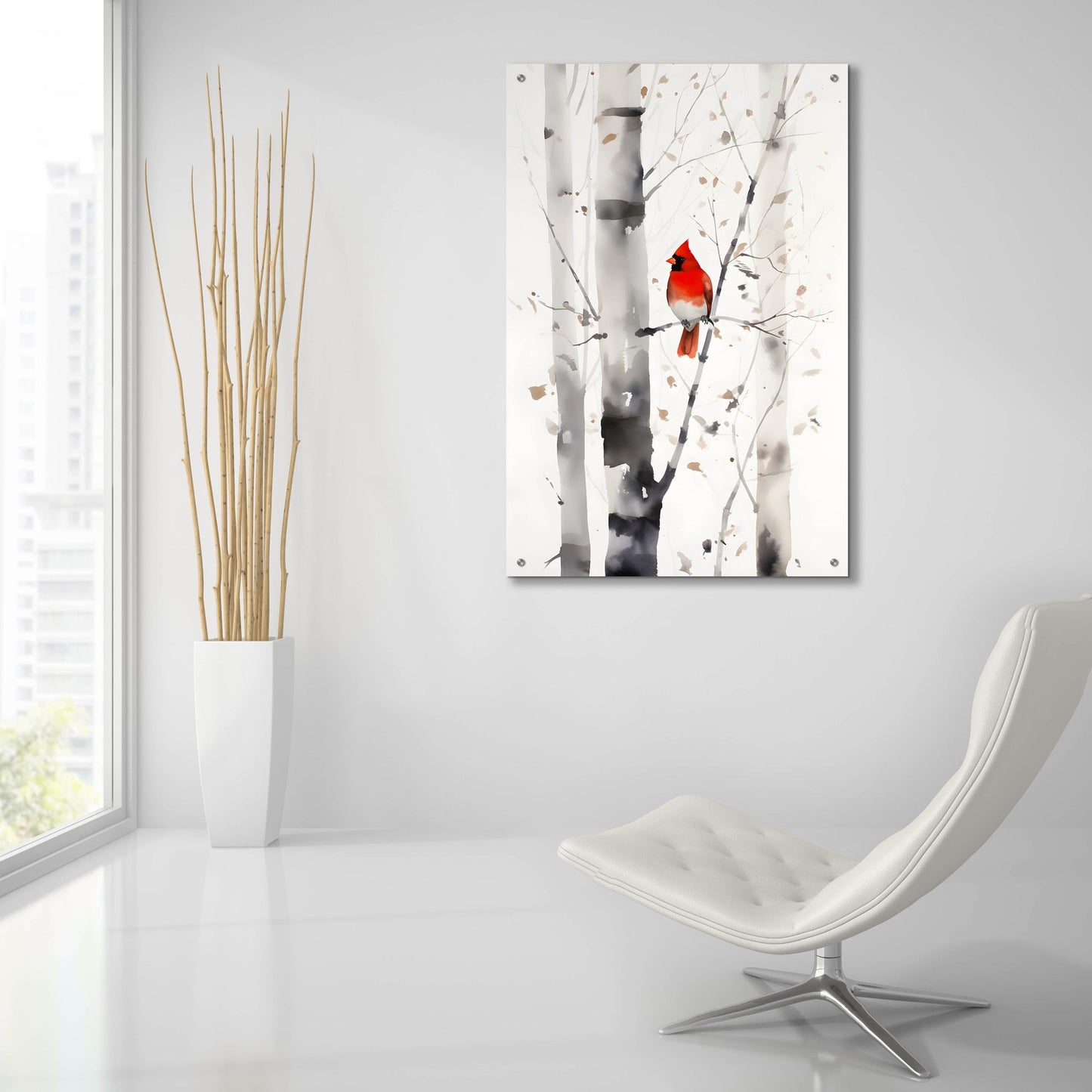 Epic Art 'Woodland Cardinal 2' by Petals Prints Design, Acrylic Glass Wall Art,24x36